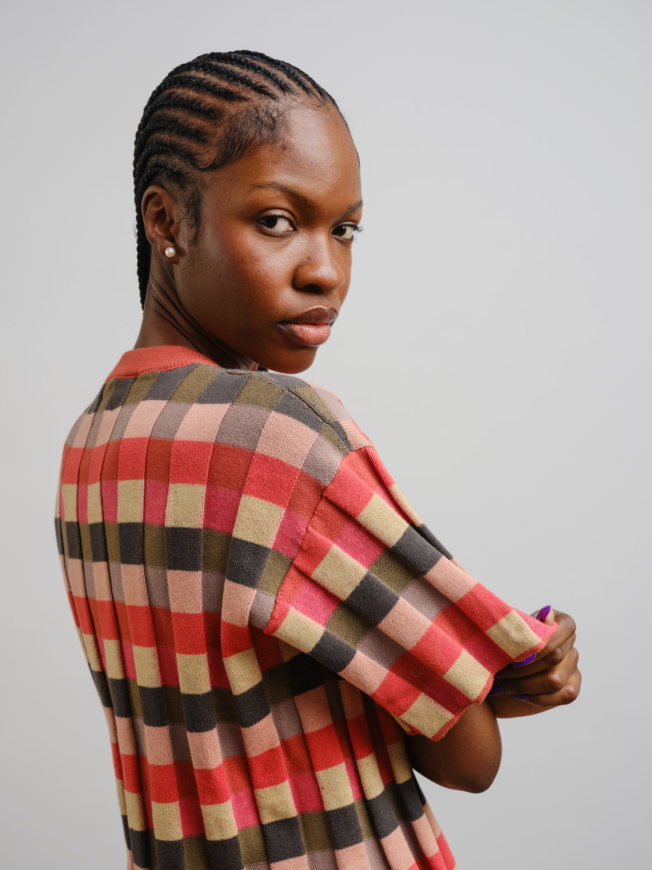 Anni Grid Plaited Tee - Solar Flare