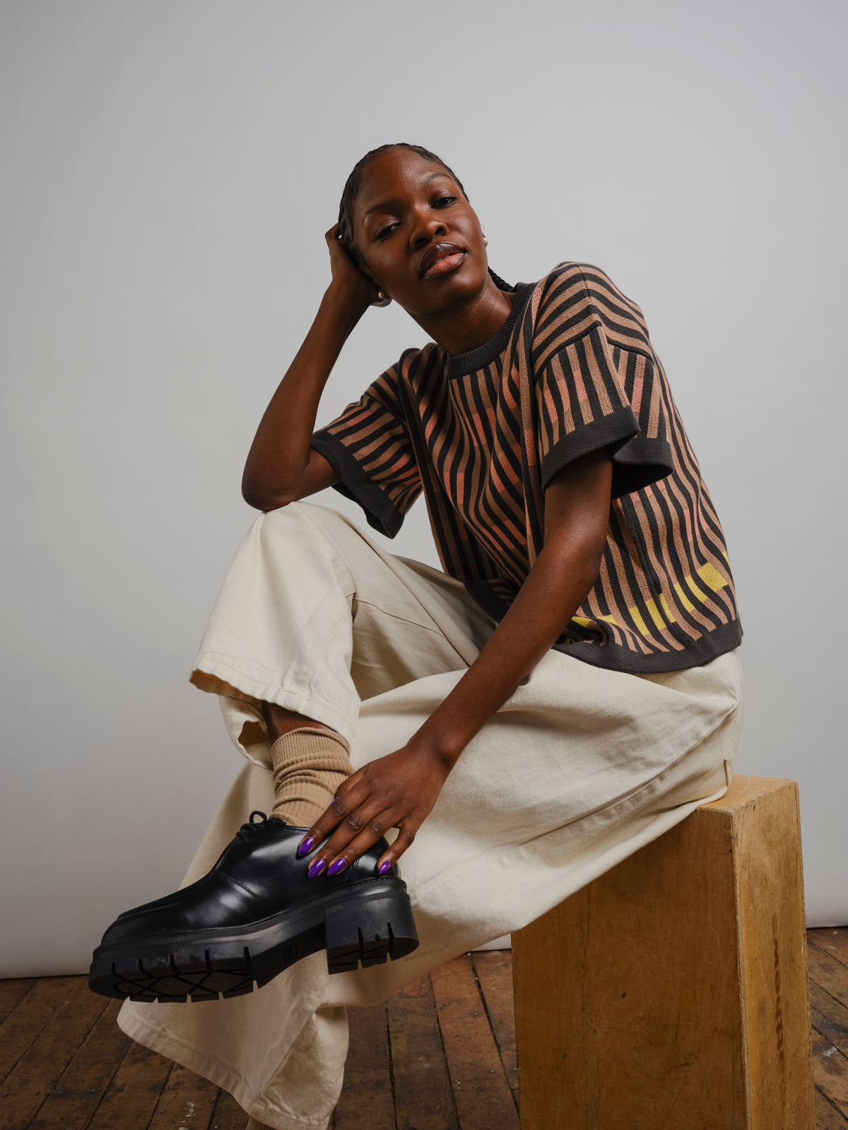 The Endery Bauhaus Short Sleeve Sweater Tee, Oxide — black Pima cotton tee
