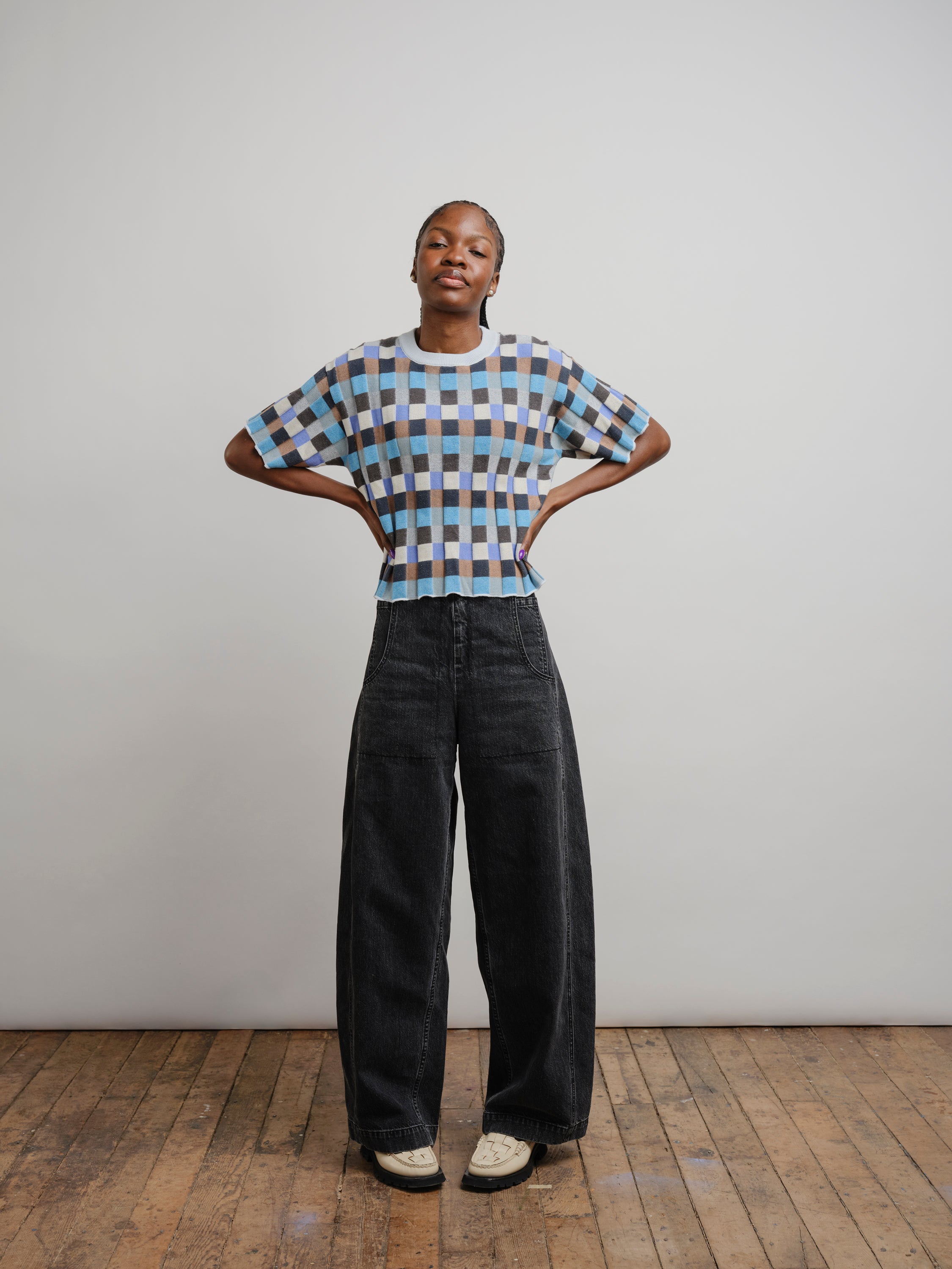 Anni Grid Plaited Tee - Jetstream