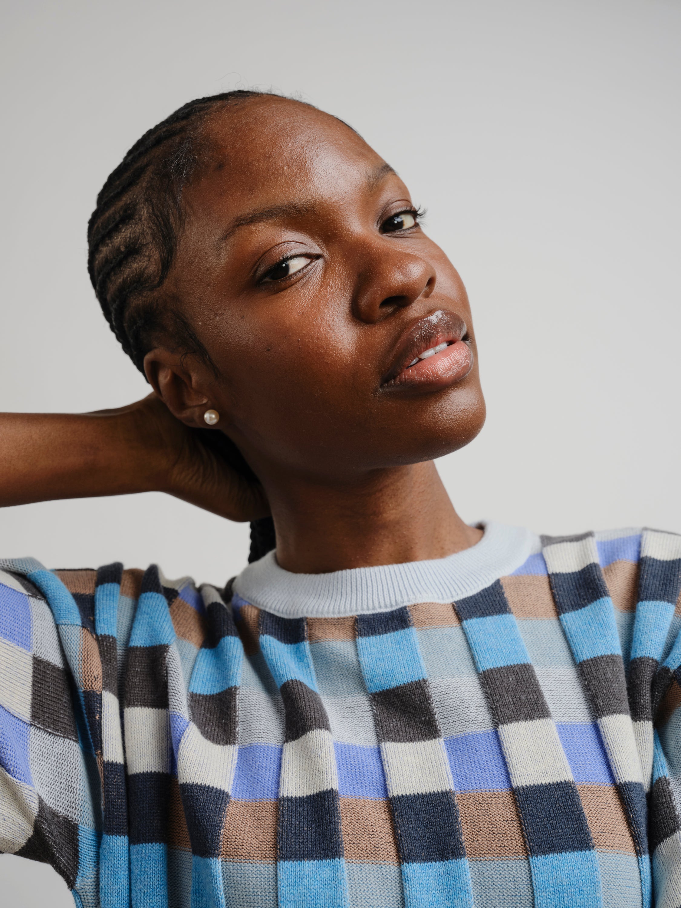 Anni Grid Plaited Tee - Jetstream