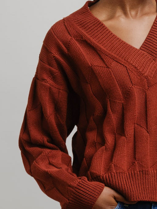 Lilly Chevron V-Neck Sweater - Sepia