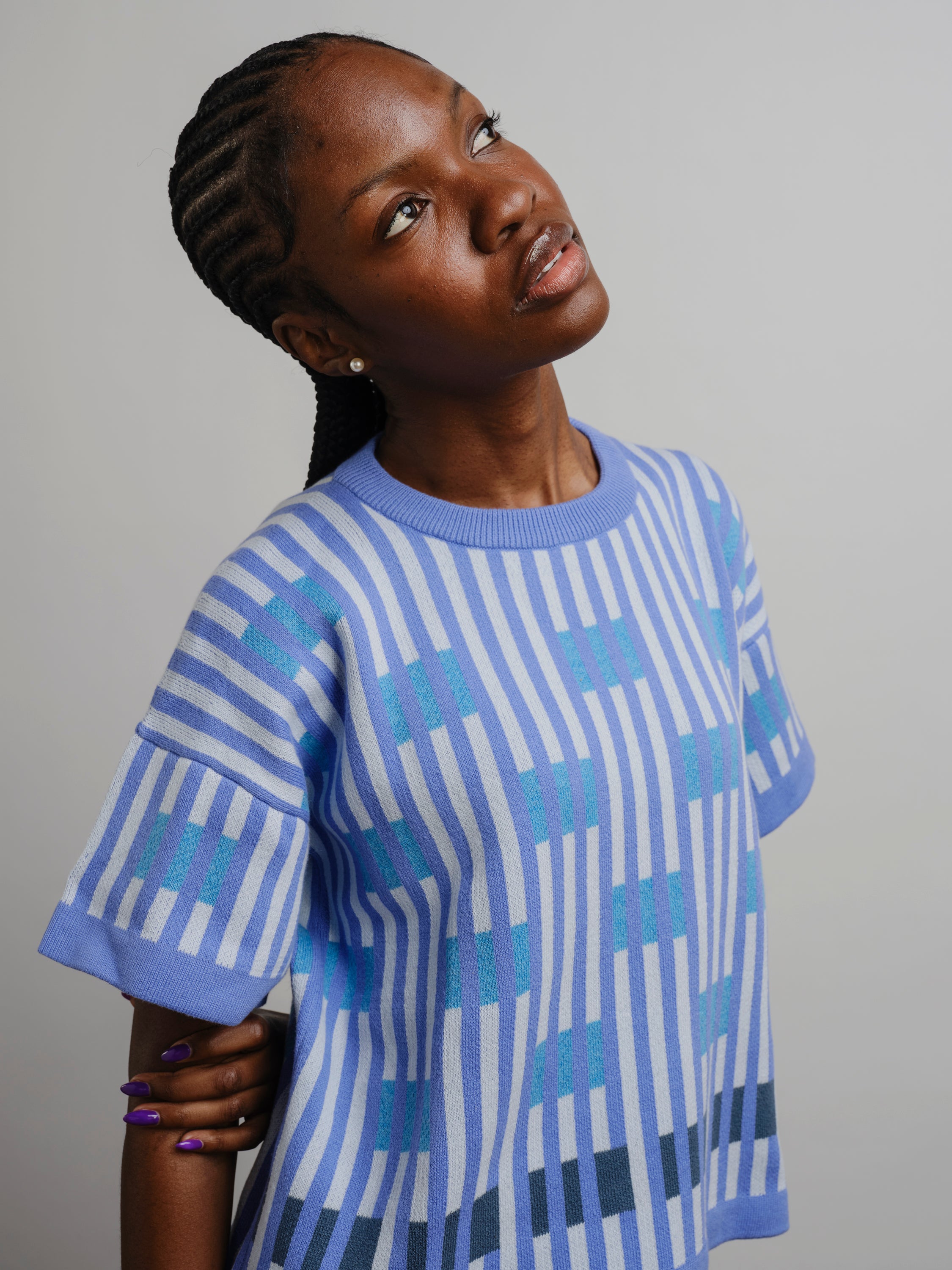 Bauhaus Short Sleeve Sweater Tee - Azure