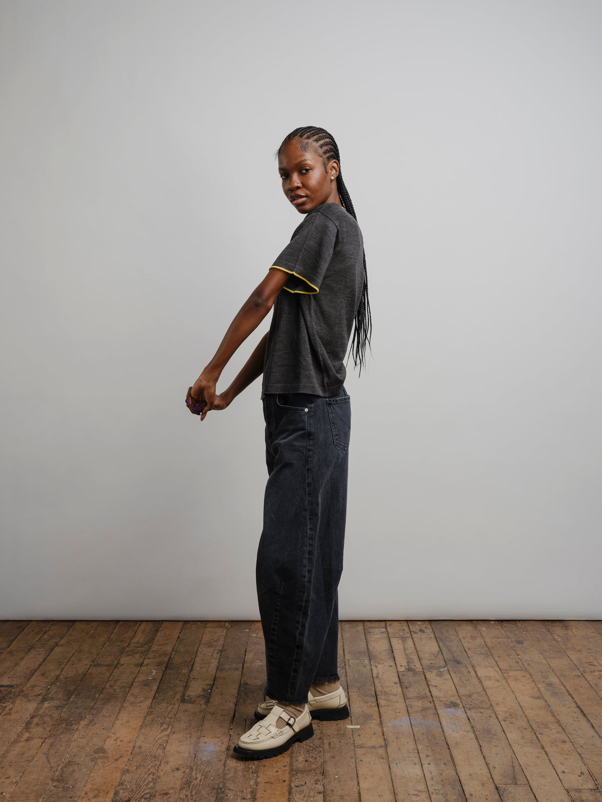 The Endery Tipped Merino Oversized Tee, Carbon — black tee