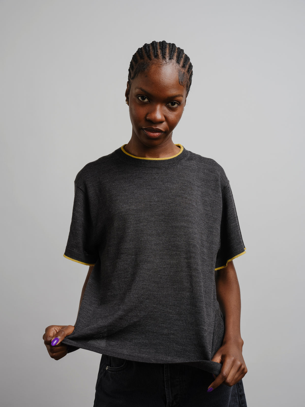 Tipped Merino Oversized Tee - Carbon