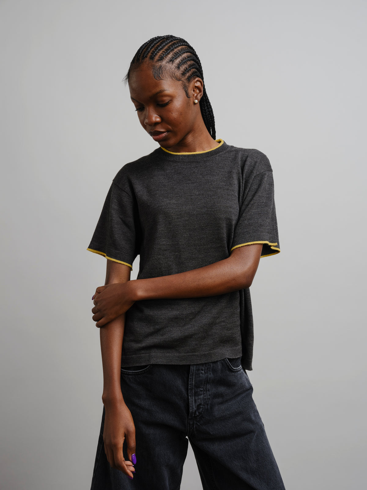 The Endery Tipped Merino Oversized Tee, Carbon — black tee