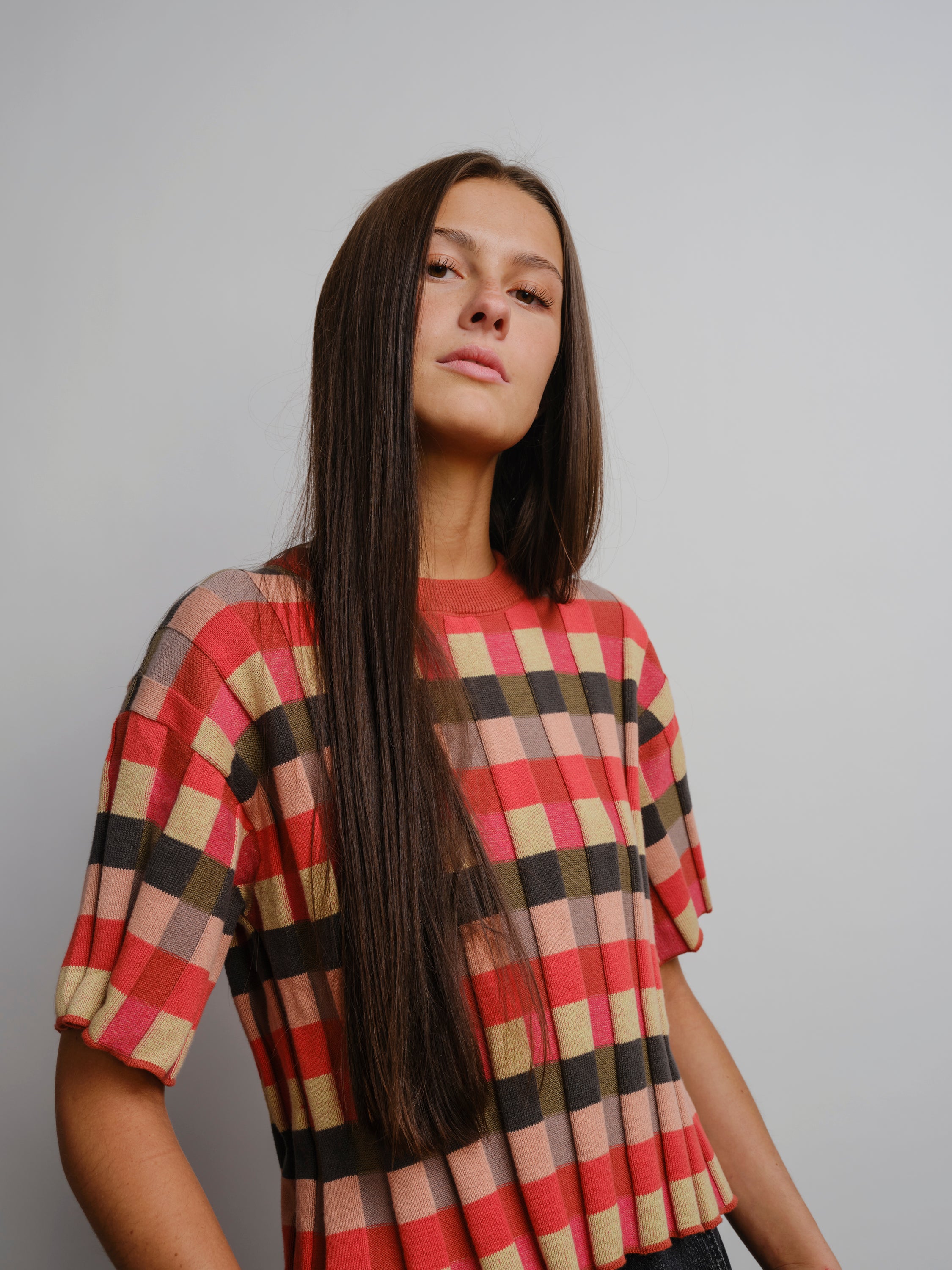 Anni Grid Plaited Tee - Solar Flare