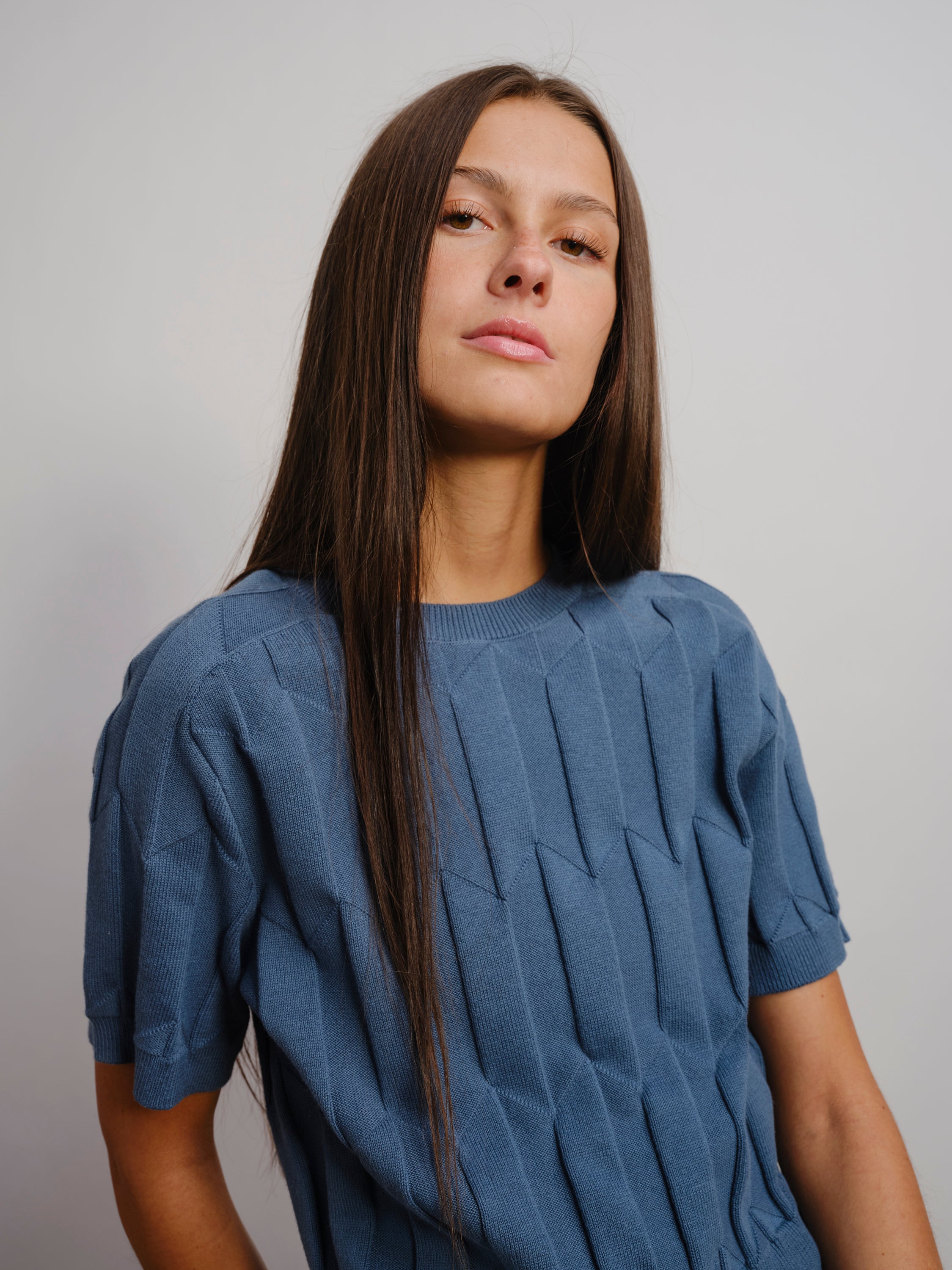 Chevron Ruben Tee - Delphinium