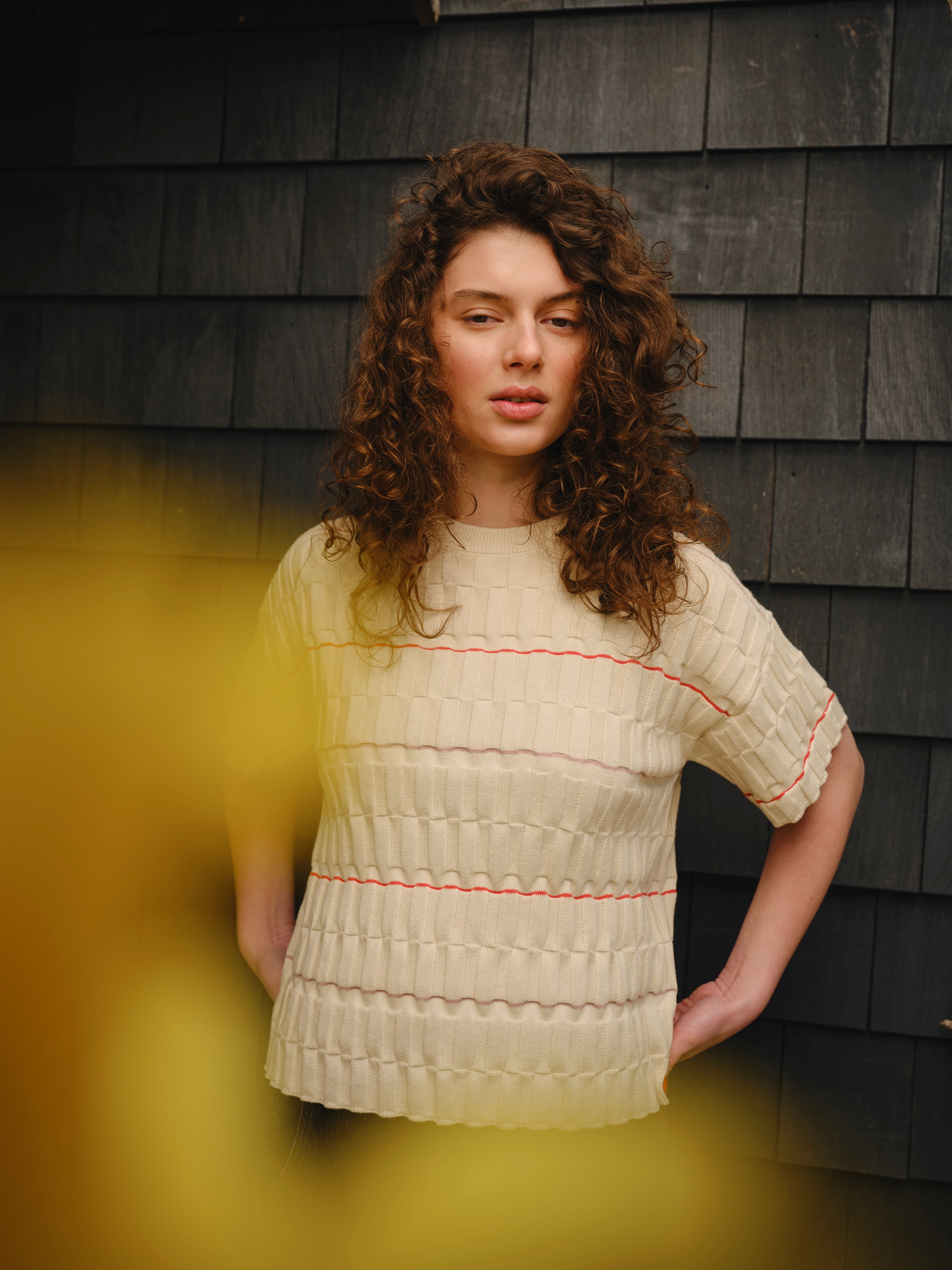 Wiggle Stripe Knit Grid Tee - Daybreak