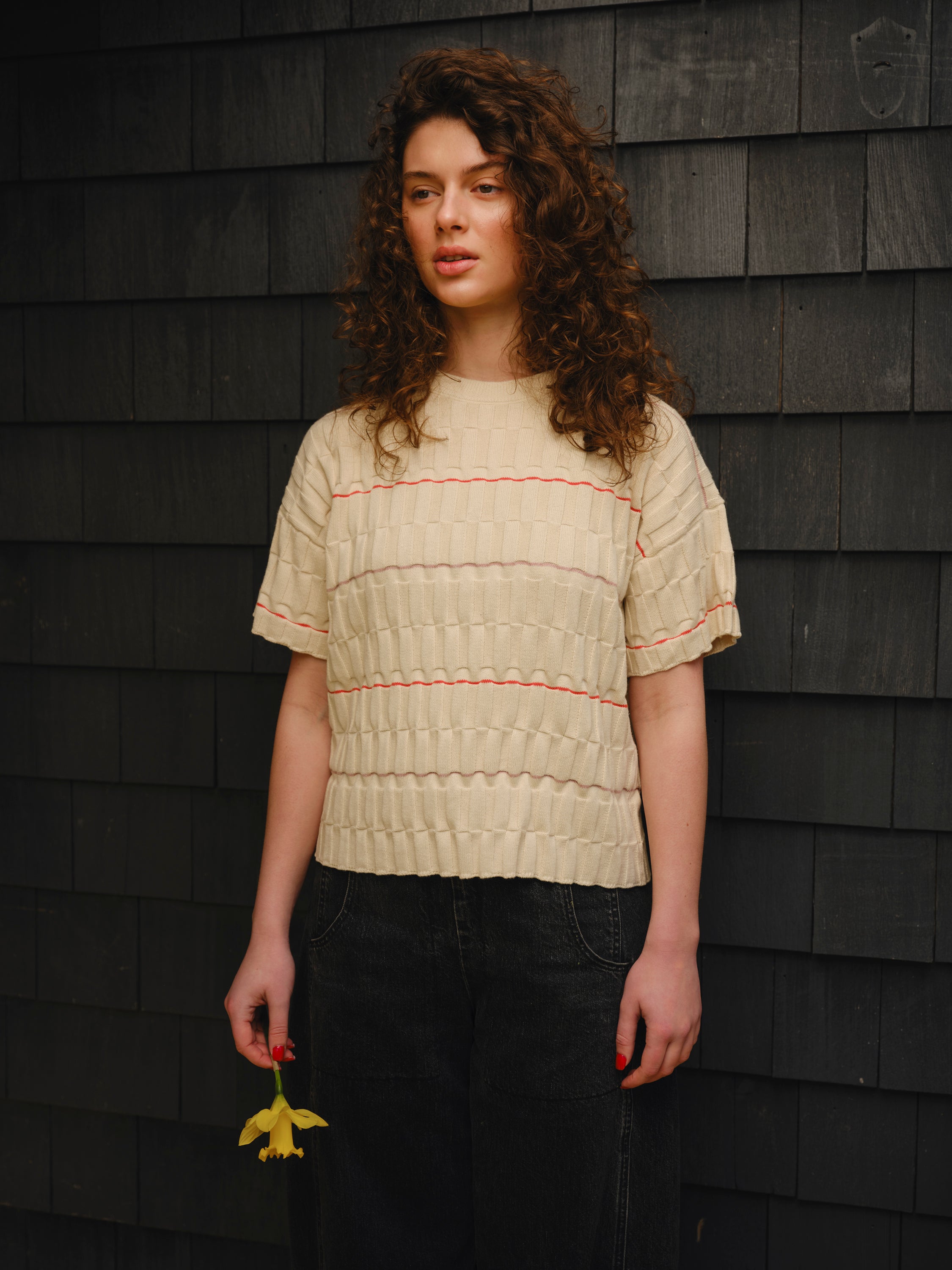 Wiggle Stripe Knit Grid Tee - Daybreak