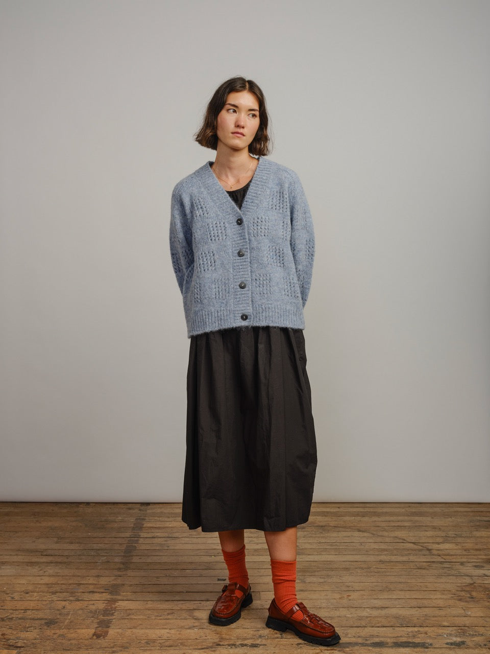 The Endery Ruth Cardigan, Glacier — blue alpaca cardigan
