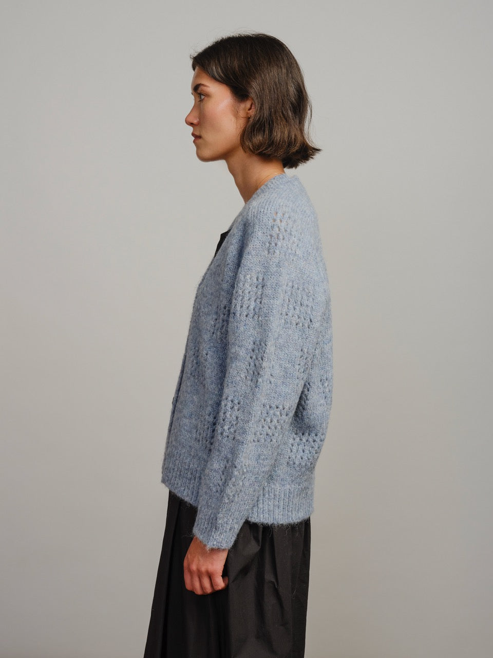 The Endery Ruth Cardigan, Glacier — blue alpaca cardigan