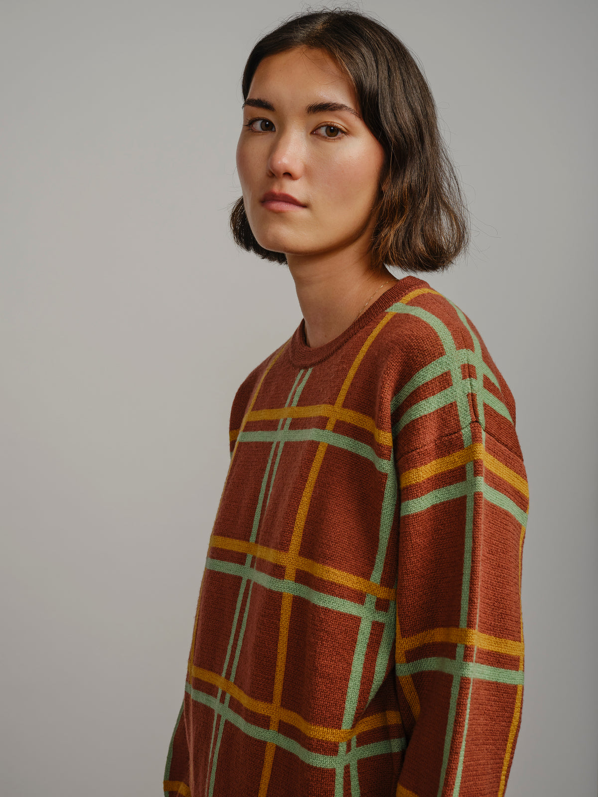 Marlow Plaid Sweater - Chestnut