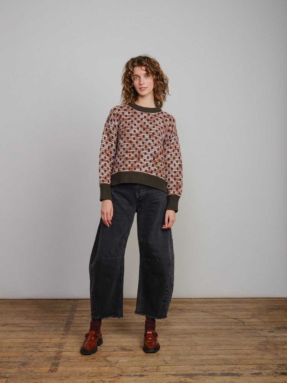 The Endery Augusta Grid Stitch Sweater, Peat — merino wool sweater
