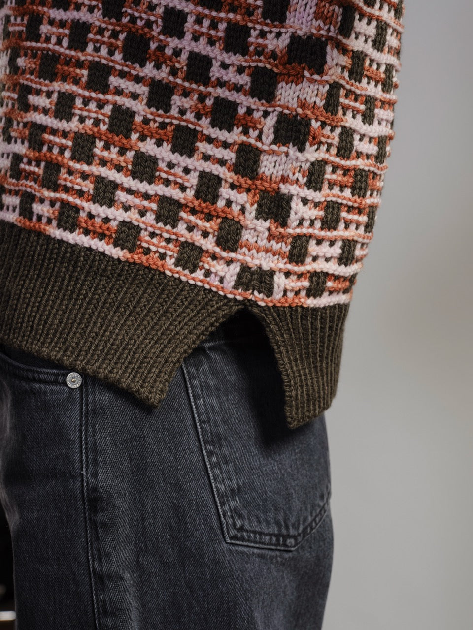 The Endery Augusta Grid Stitch Sweater, Peat — merino wool sweater