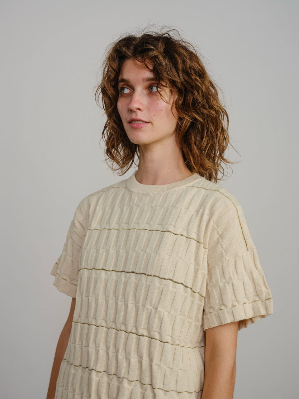 The Endery Wiggle Stripe Knit Grid Tee, Lustre — cotton tee