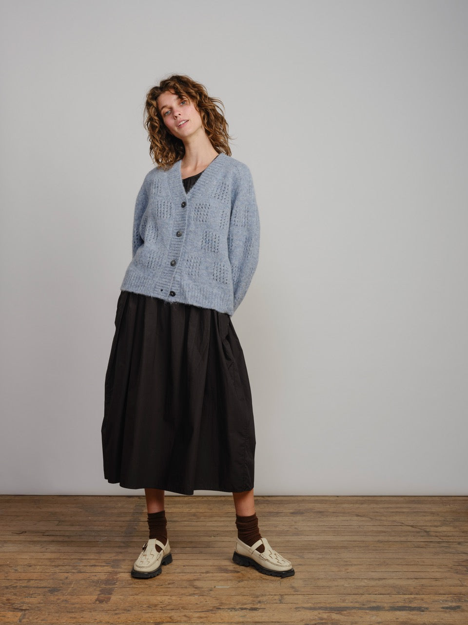 The Endery Ruth Cardigan, Glacier — blue alpaca cardigan