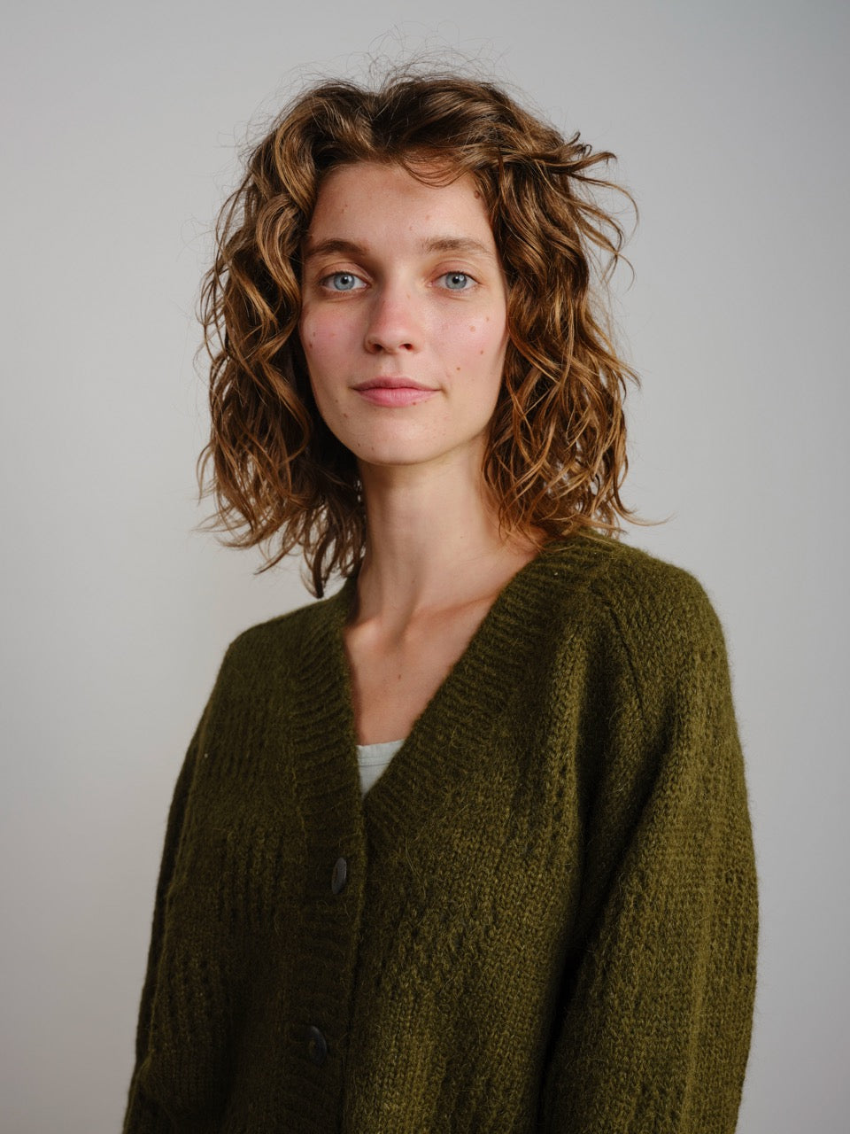 The Endery Ruth Cardigan, Moss — green alpaca cardigan