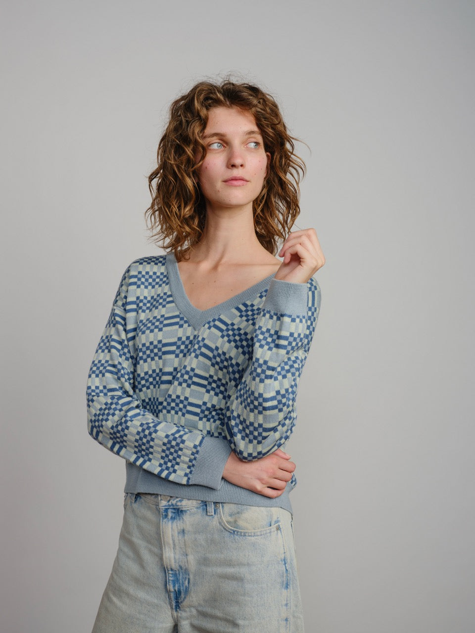 The Endery Bridget Sweater, Strata — blue merino wool sweater