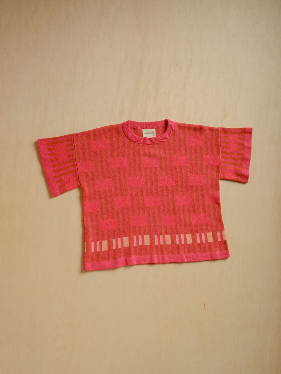The Endery Bauhaus Short Sleeve Sweater Tee, Aurora — red Pima cotton tee
