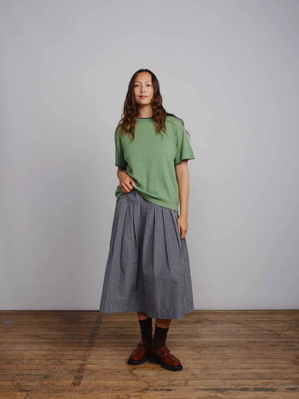 The Endery Tipped Merino Oversized Tee, Fennel — green merino wool tee