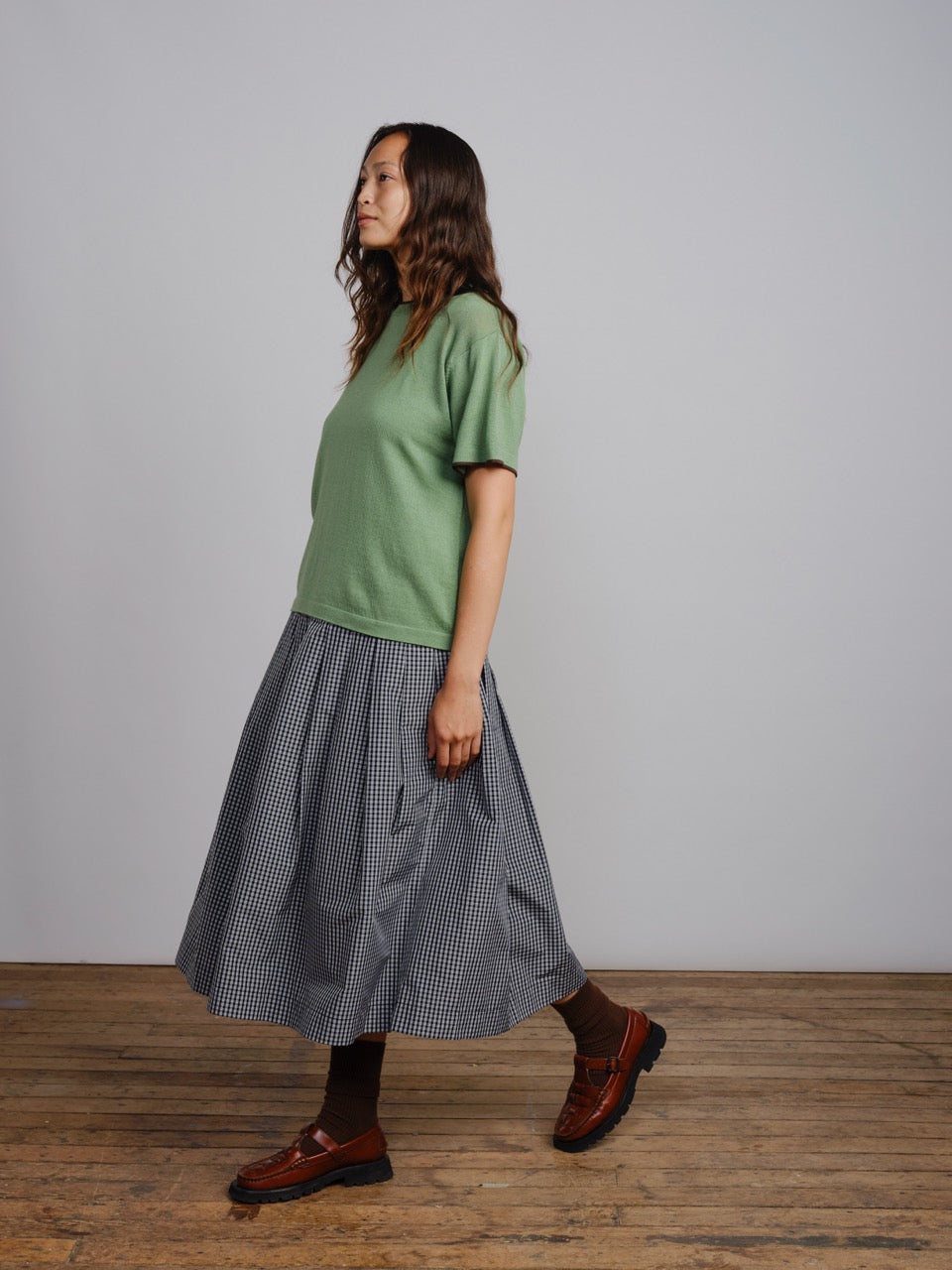 The Endery Tipped Merino Oversized Tee, Fennel — green merino wool tee