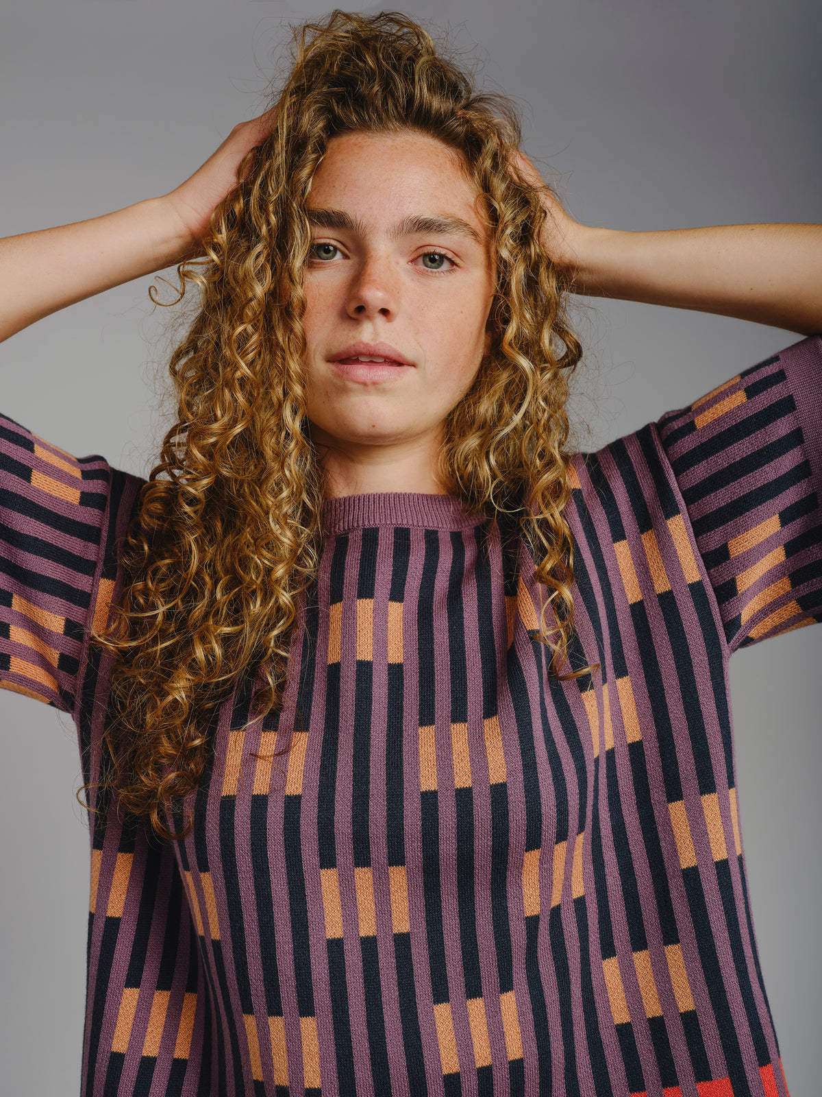 The Endery Bauhaus Short Sleeve Sweater Tee, Rhodolite — Pima cotton tee