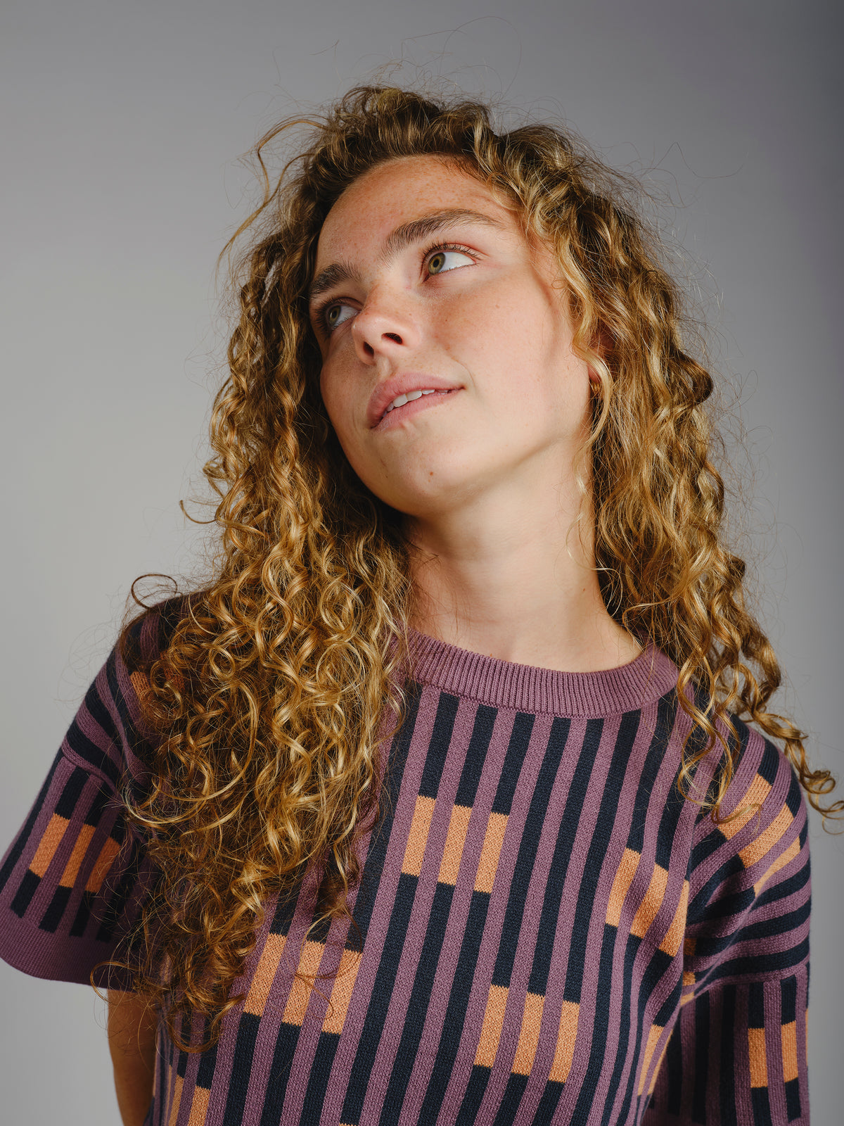 The Endery Bauhaus Short Sleeve Sweater Tee, Rhodolite — Pima cotton tee