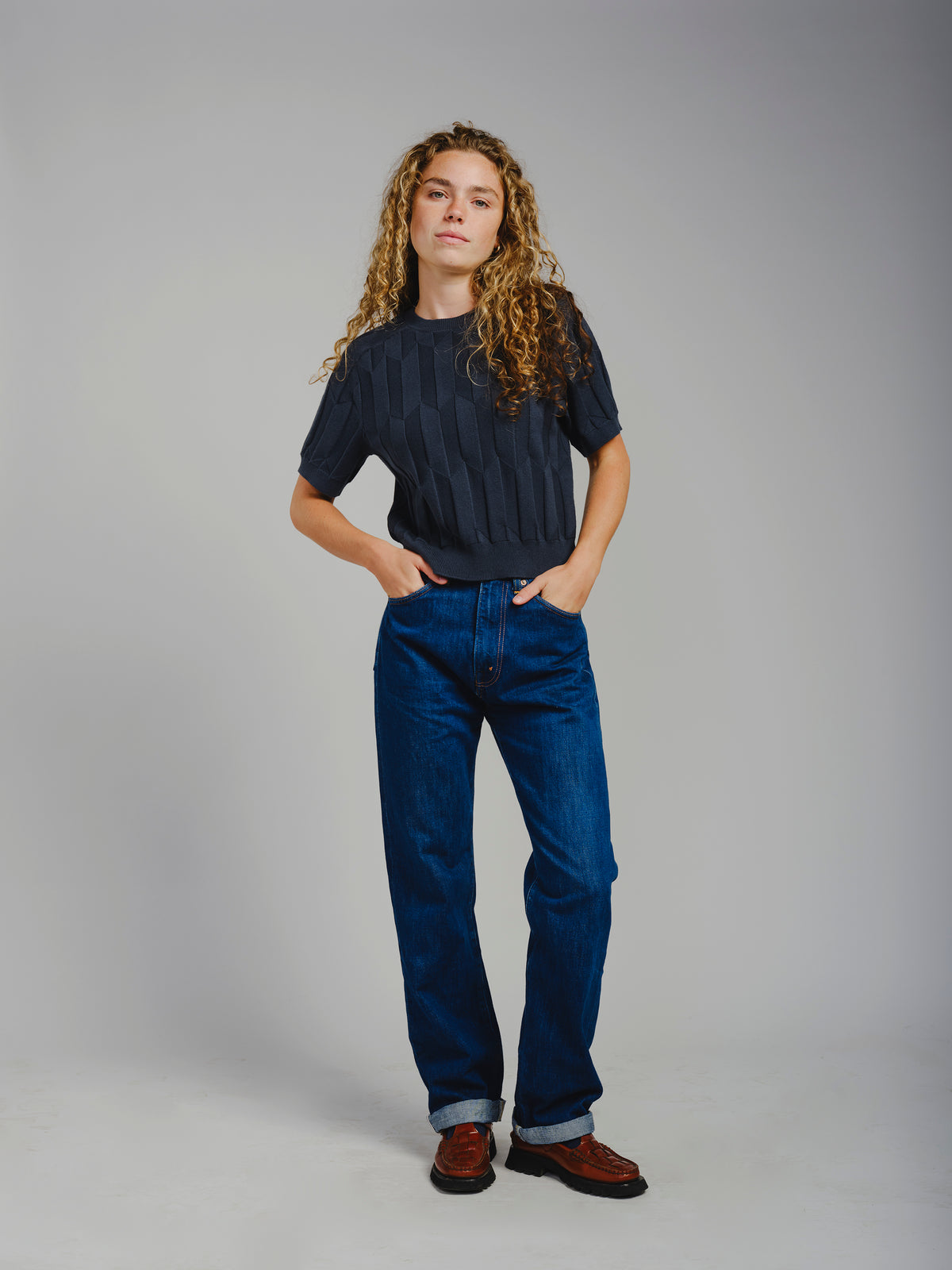 The Endery Chevron Ruben Tee, Lobelia — blue tee