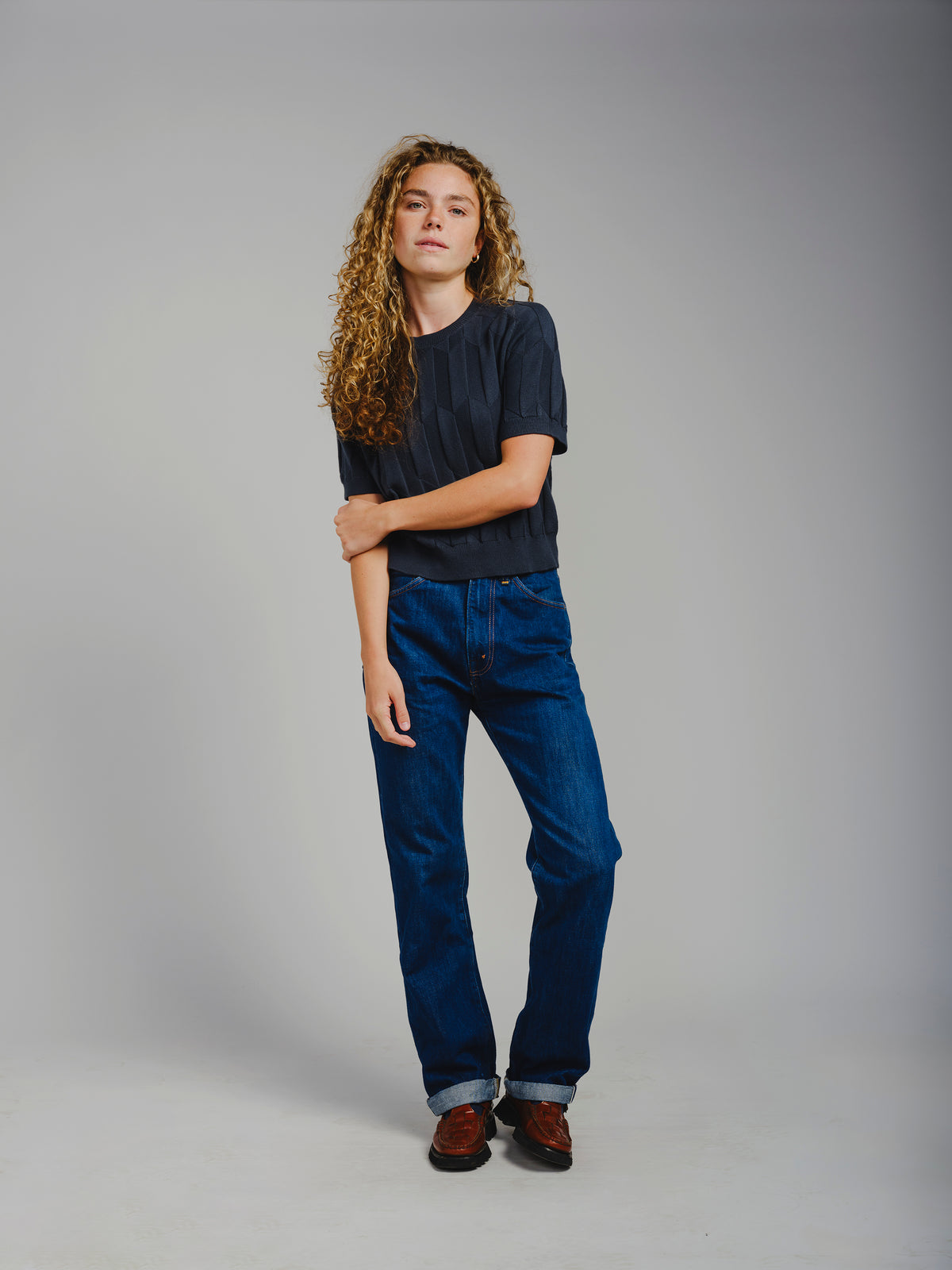 The Endery Chevron Ruben Tee, Lobelia — blue tee