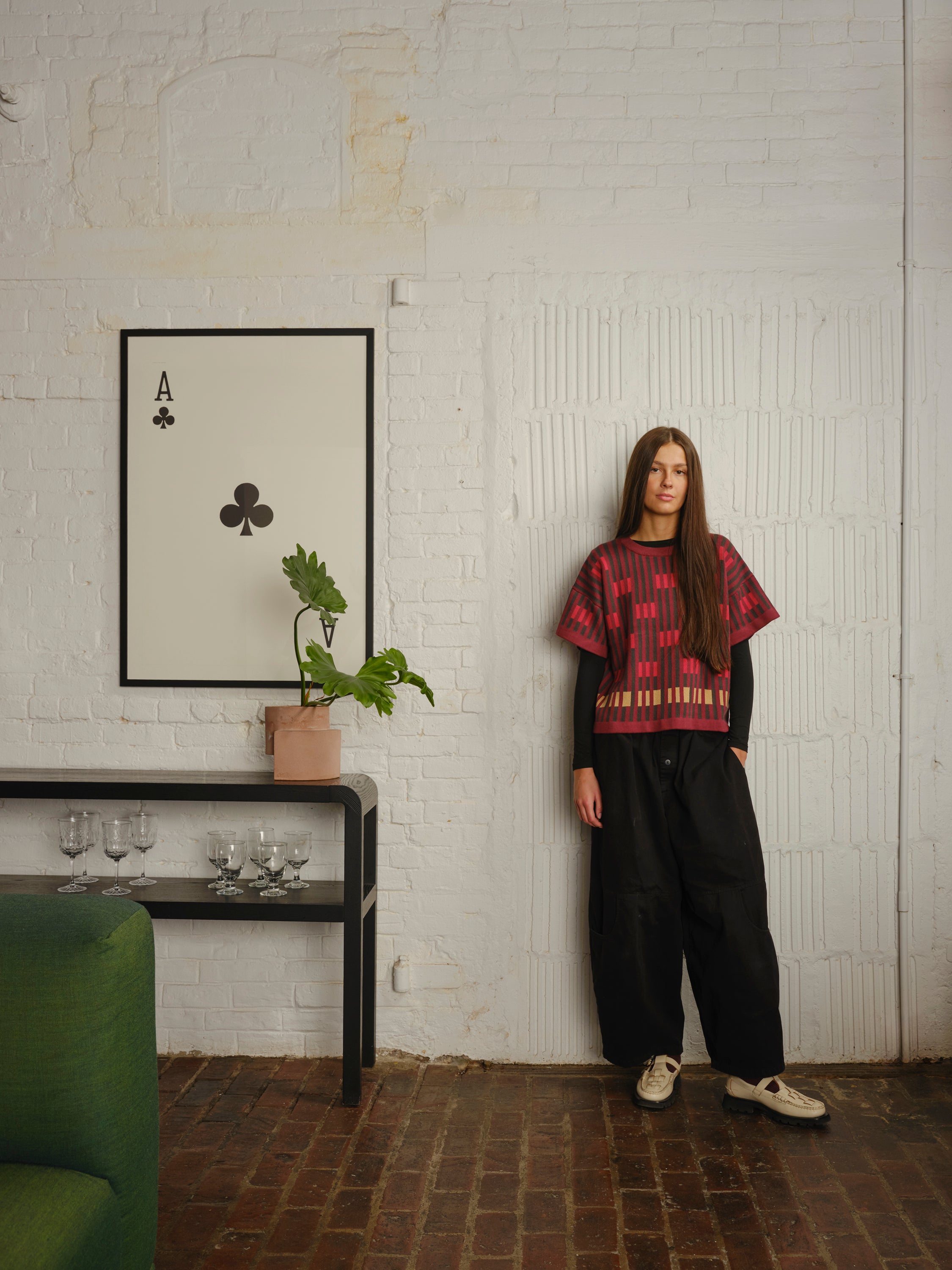 Bauhaus Short Sleeve Sweater Tee - Ruby