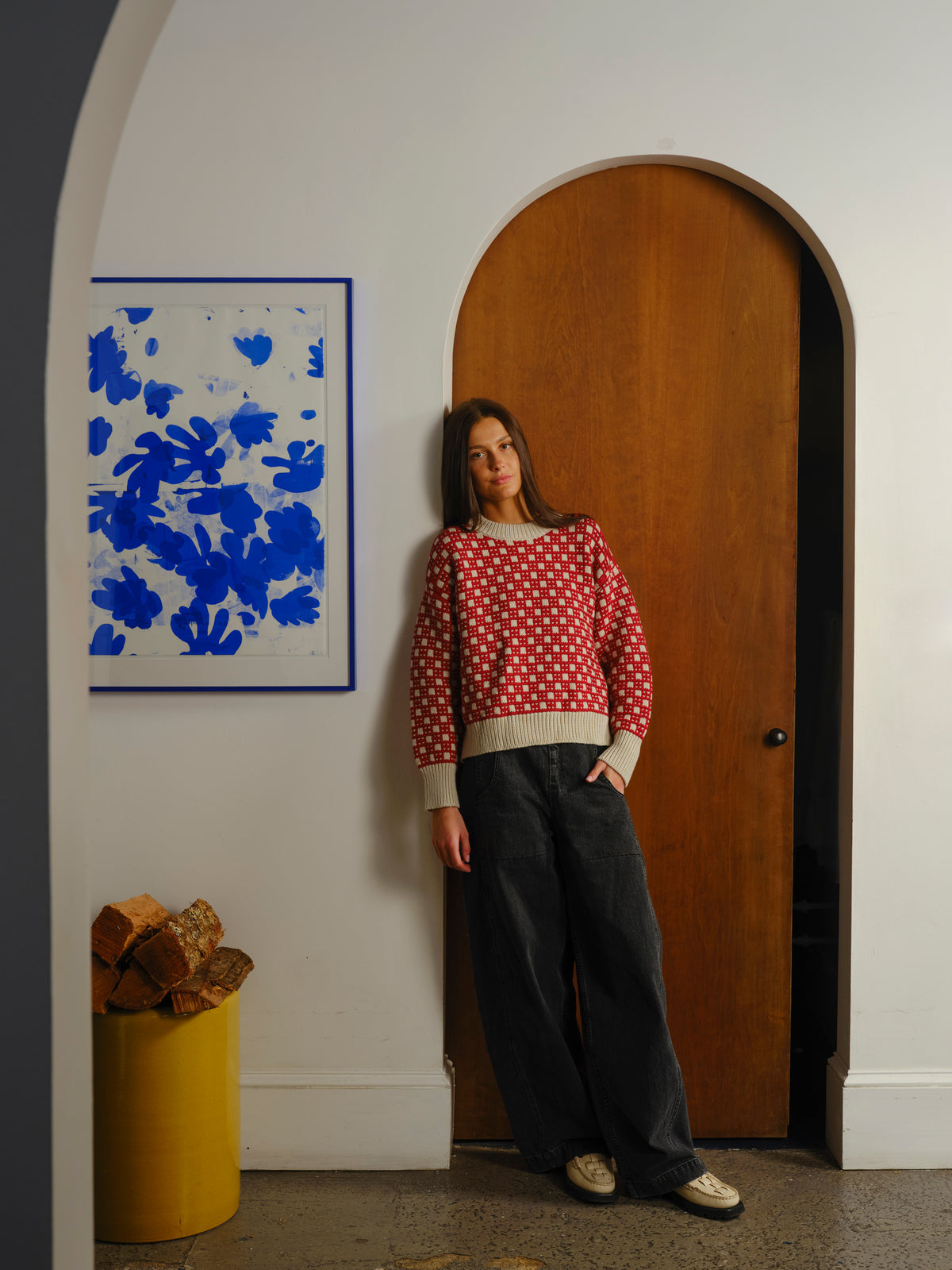 The Endery Augusta Grid Stitch Sweater, Kantuta — merino wool sweater