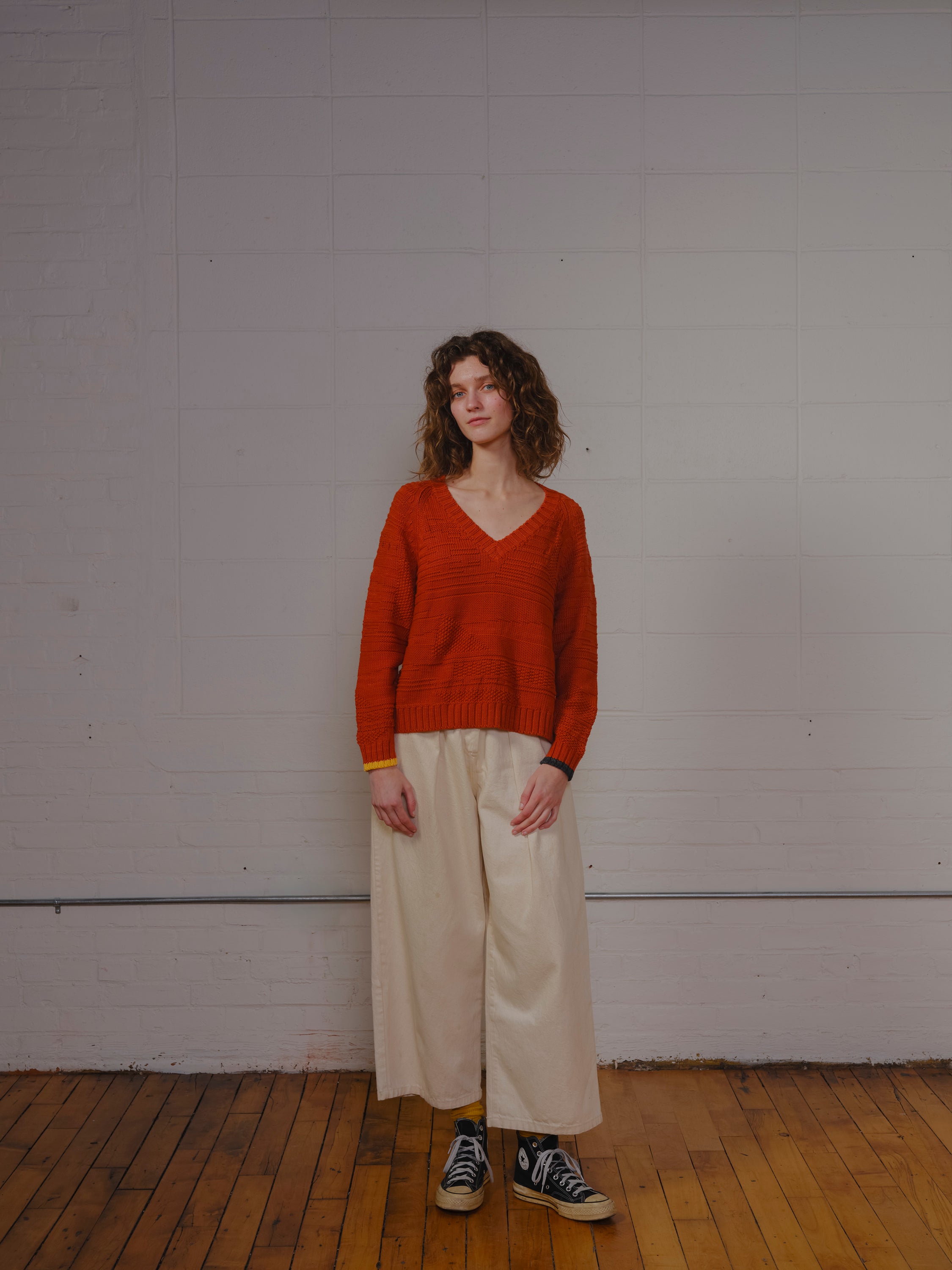 Klee Textured L/S V-Neck - Tomato