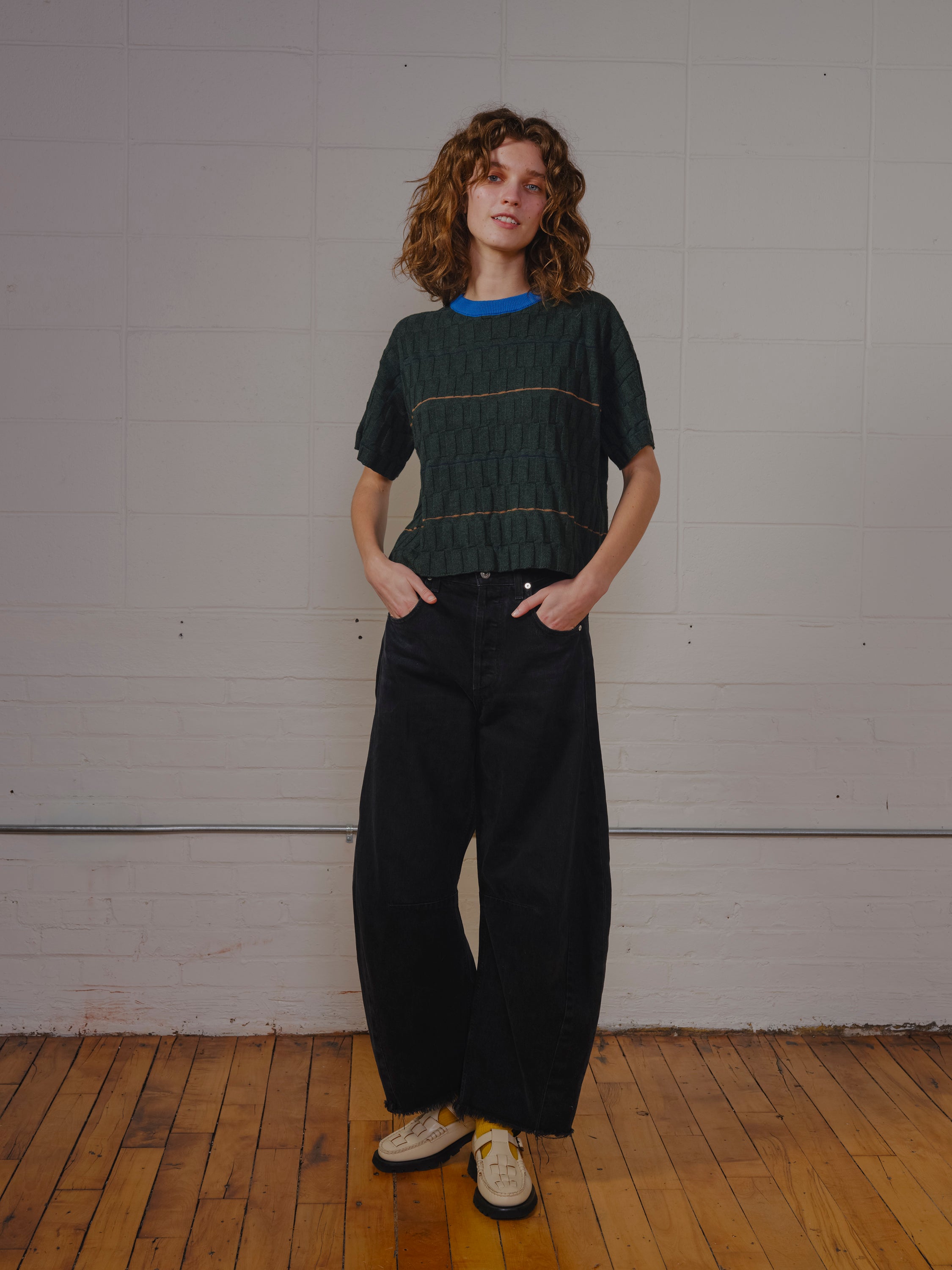 Wiggle Stripe Knit Grid Tee - Calathea