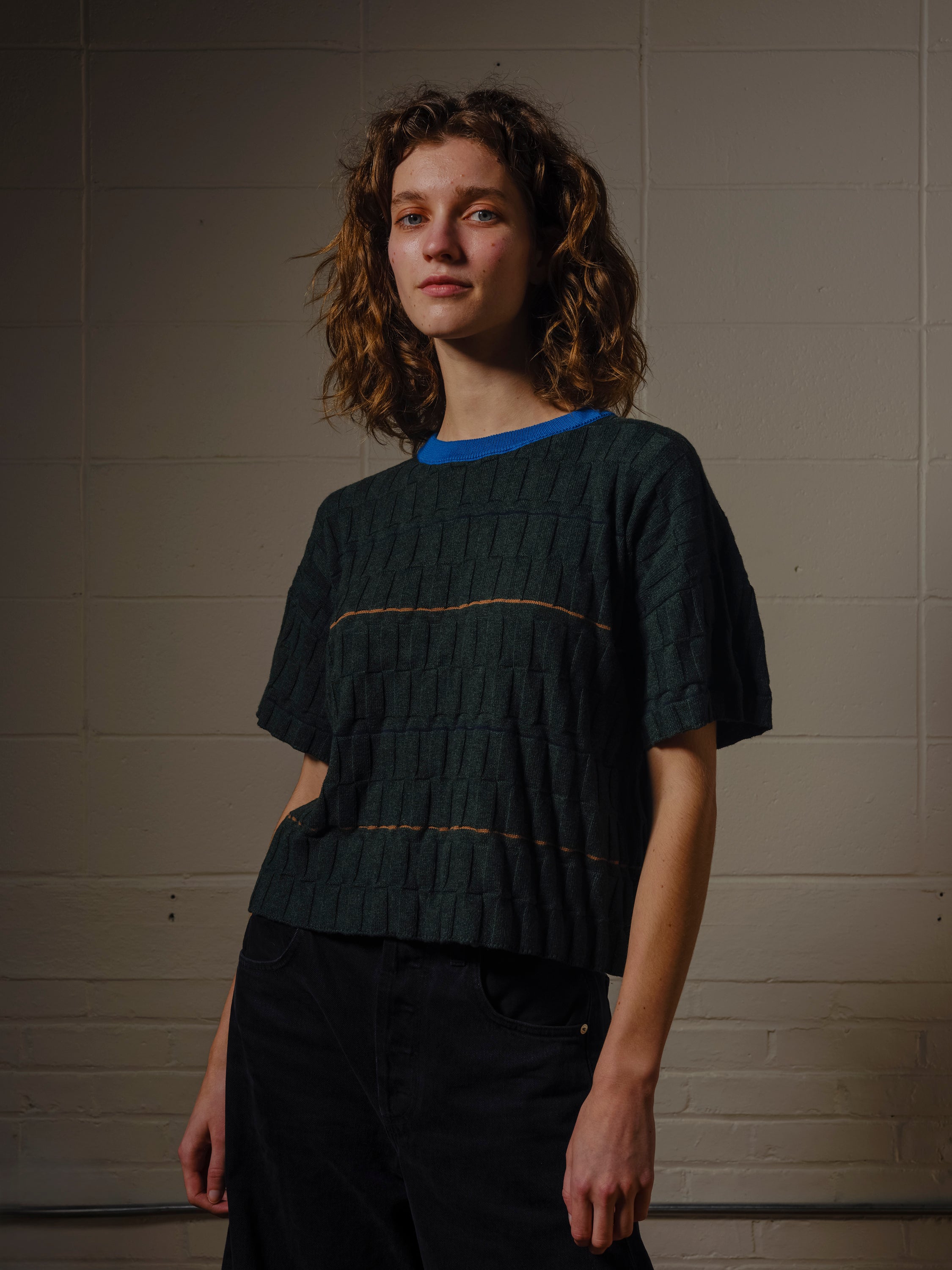 Wiggle Stripe Knit Grid Tee - Calathea