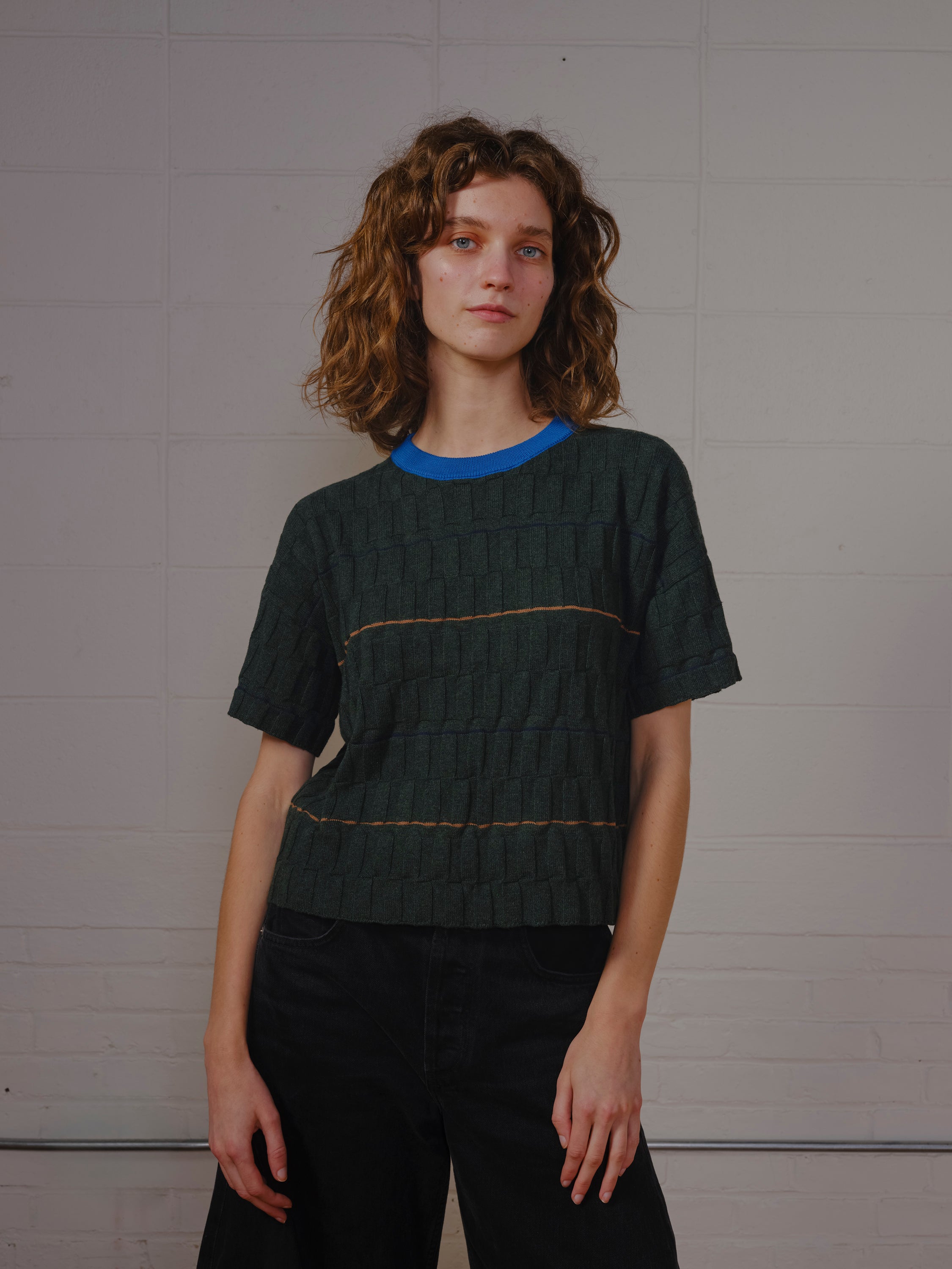 Wiggle Stripe Knit Grid Tee - Calathea