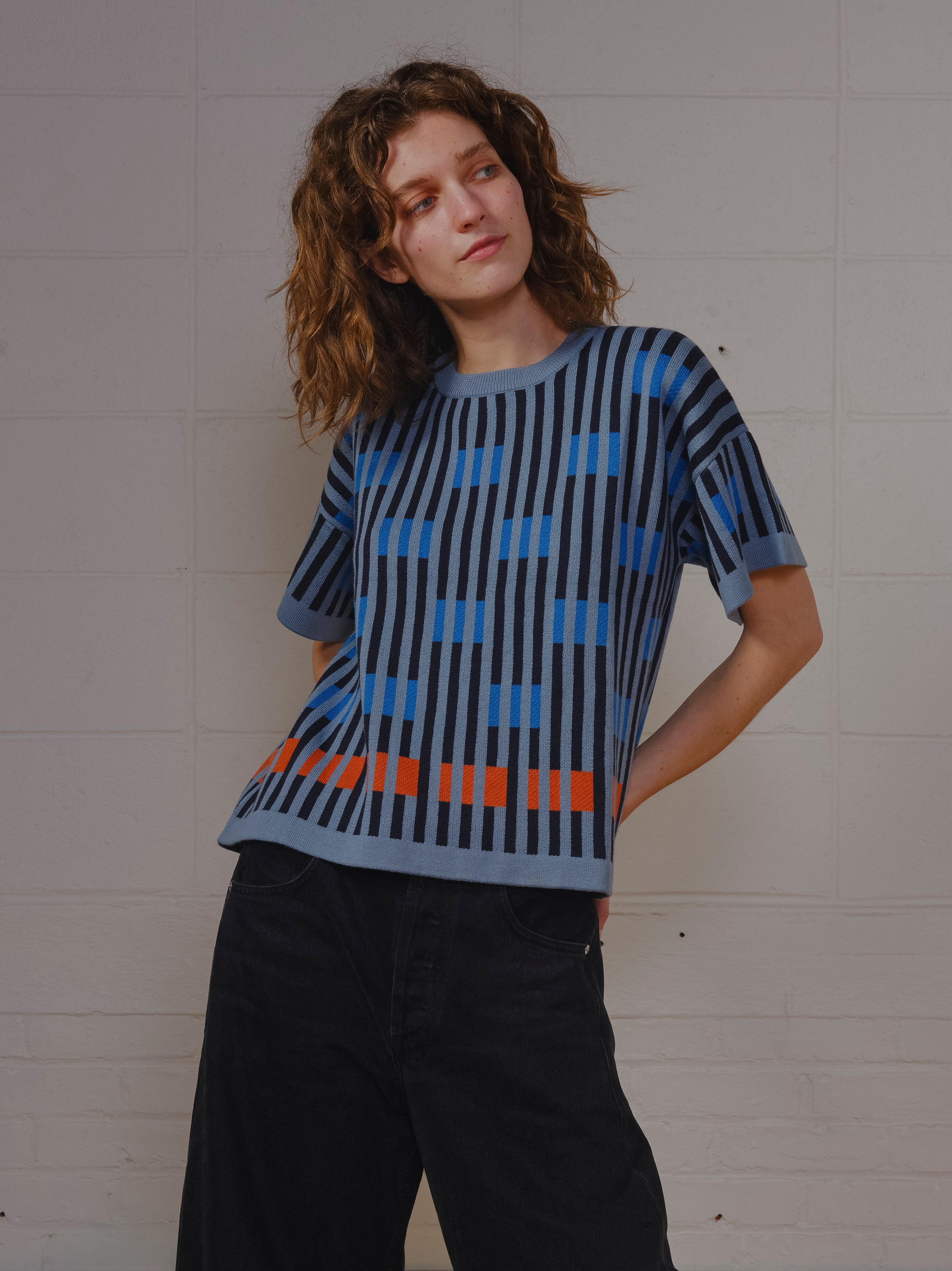 Bauhaus Short Sleeve Sweater Tee - Neptune