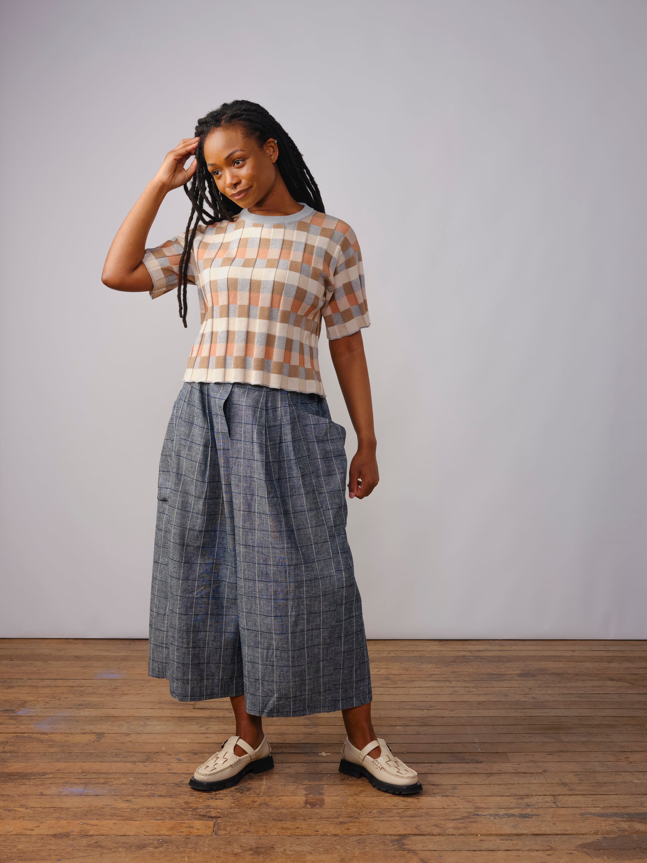 Anni Grid Plaited Tee - Quartz