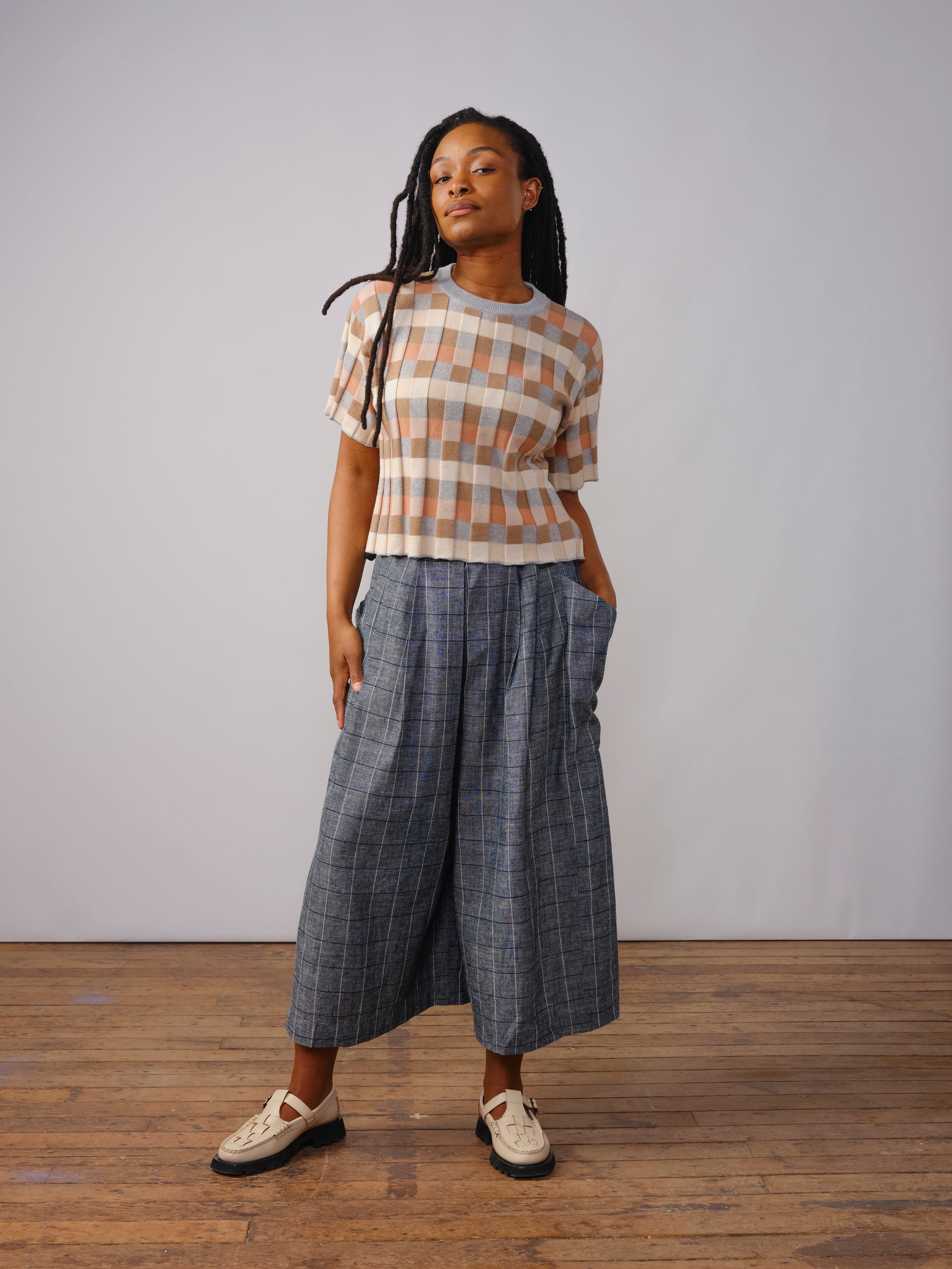 Anni Grid Plaited Tee - Quartz