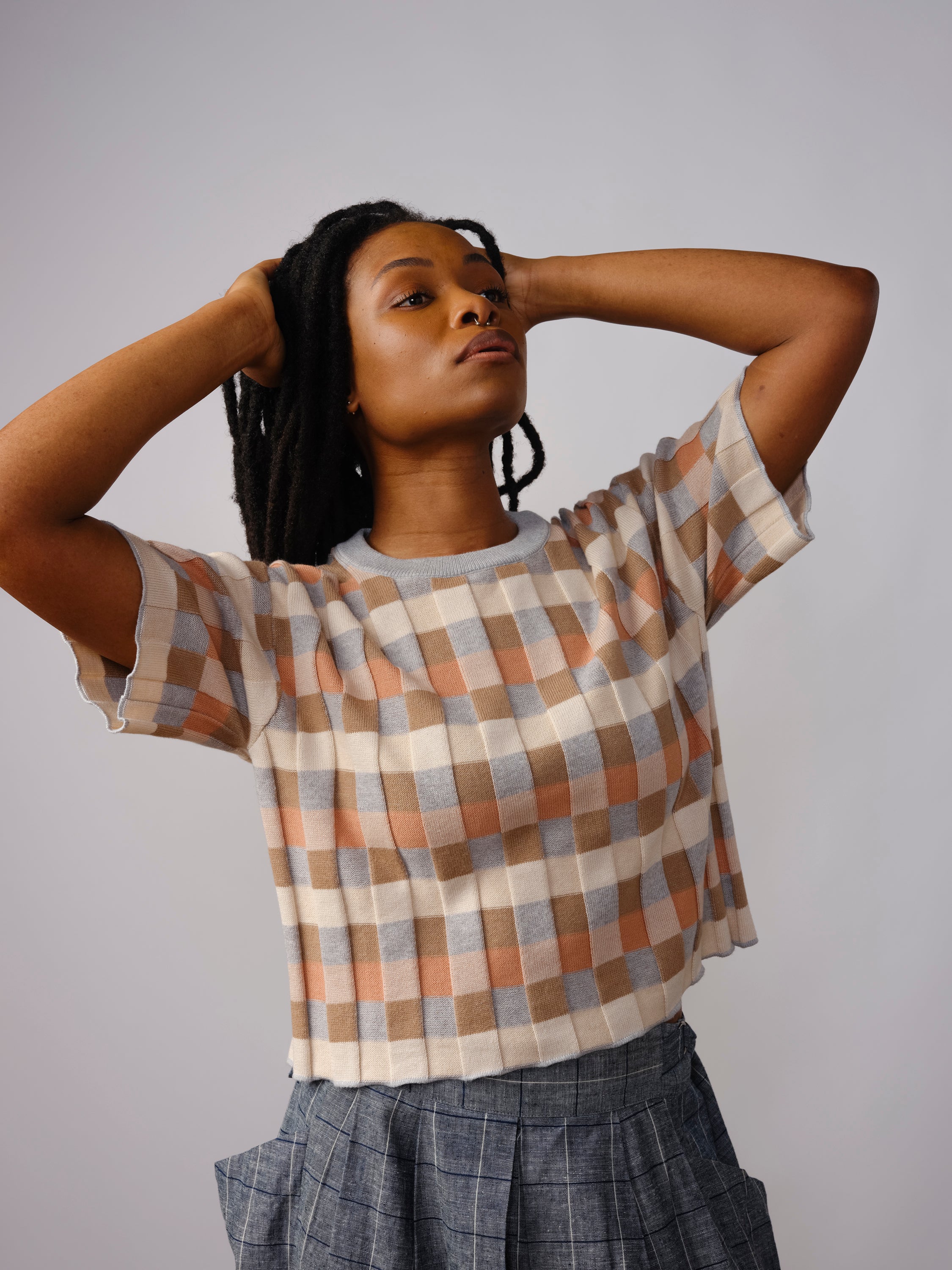 Anni Grid Plaited Tee - Quartz