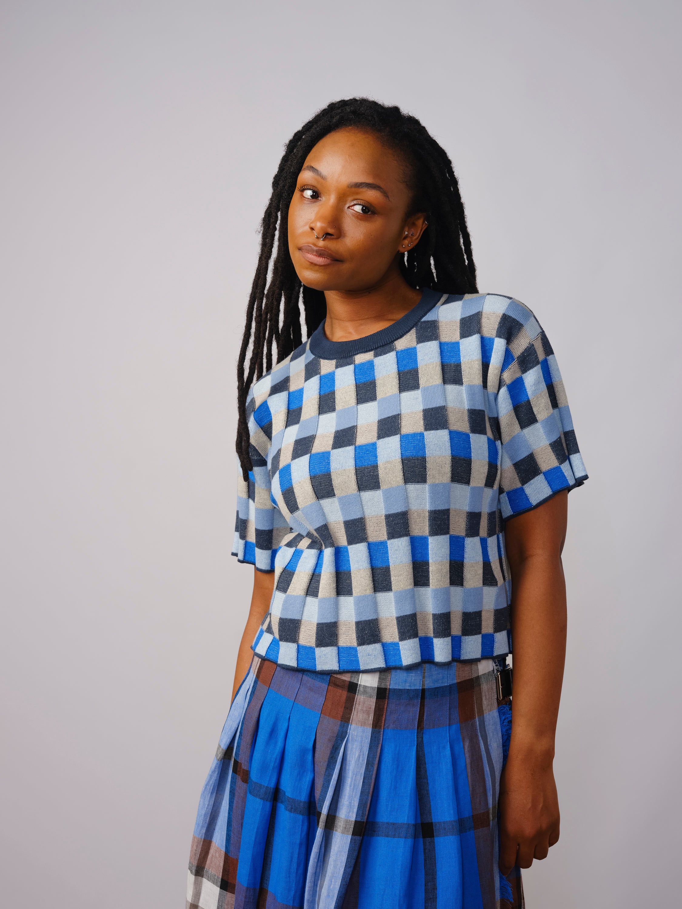 Anni Grid Plaited Tee - Horizon