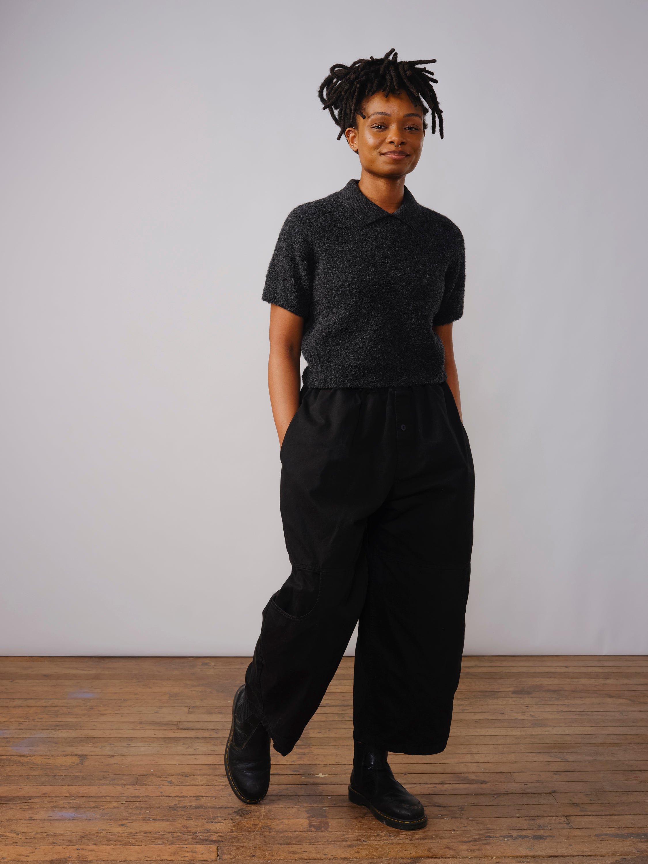 Ramona Bouclé Short Sleeve Polo - Anthracite