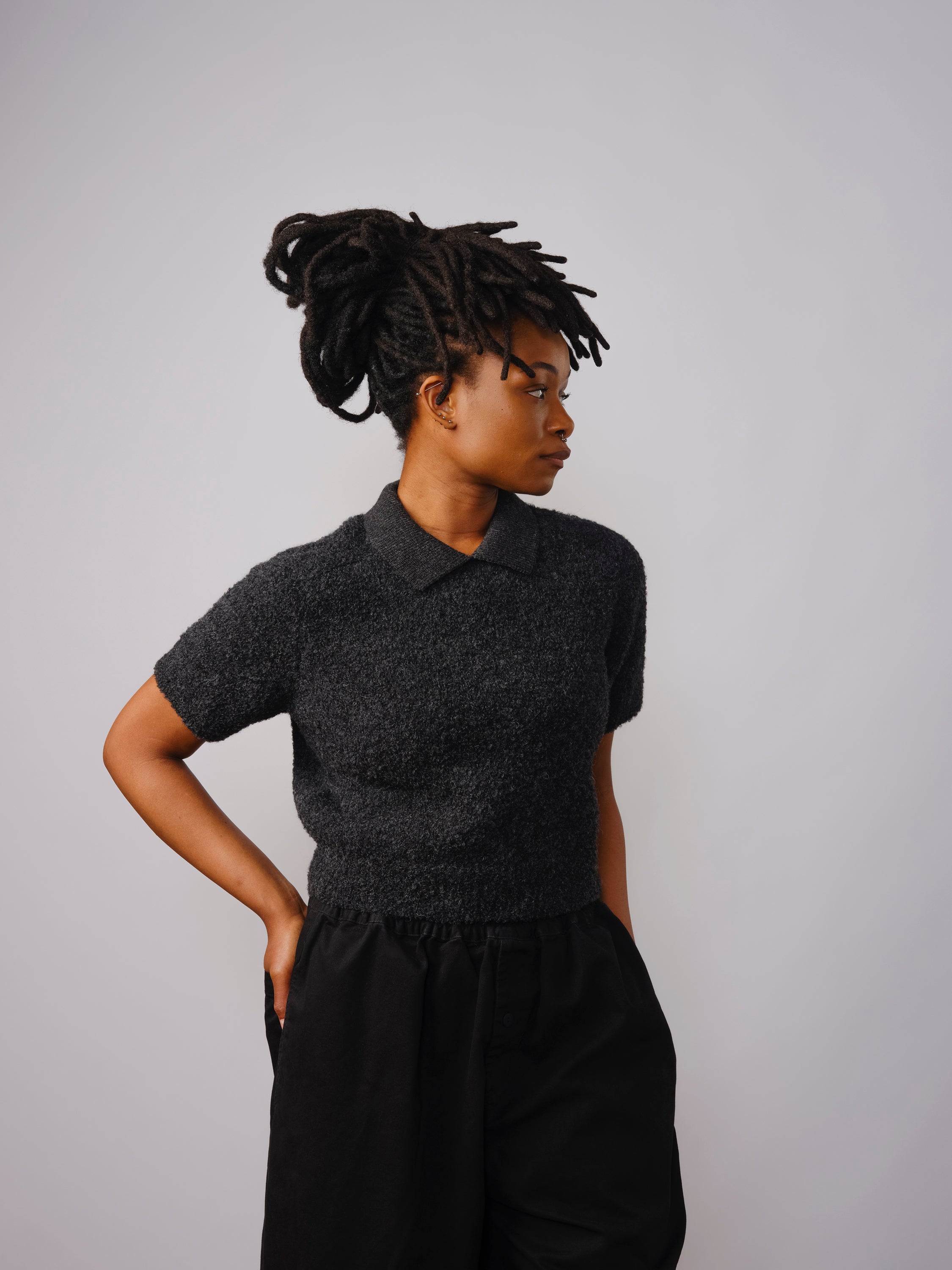 Ramona Bouclé Short Sleeve Polo - Anthracite