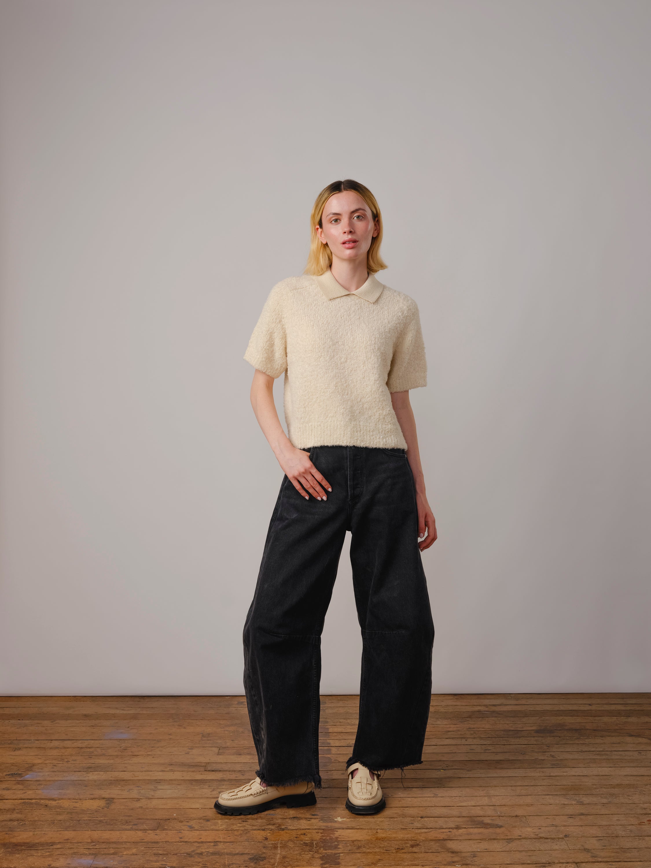 Studio Seconds - Ramona Bouclé Short Sleeve Polo - Calcite