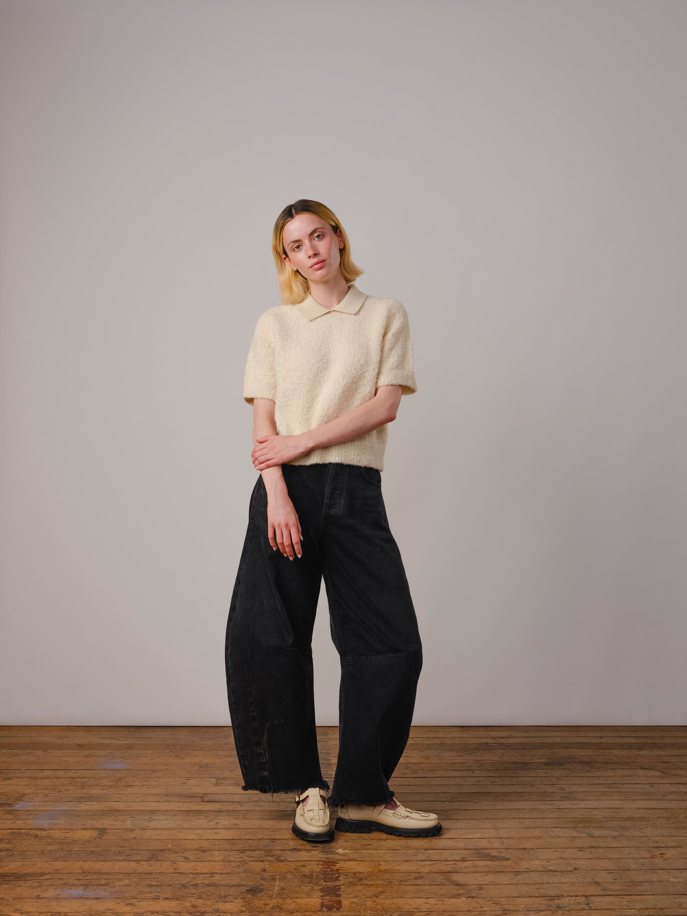 Studio Seconds - Ramona Bouclé Short Sleeve Polo - Calcite