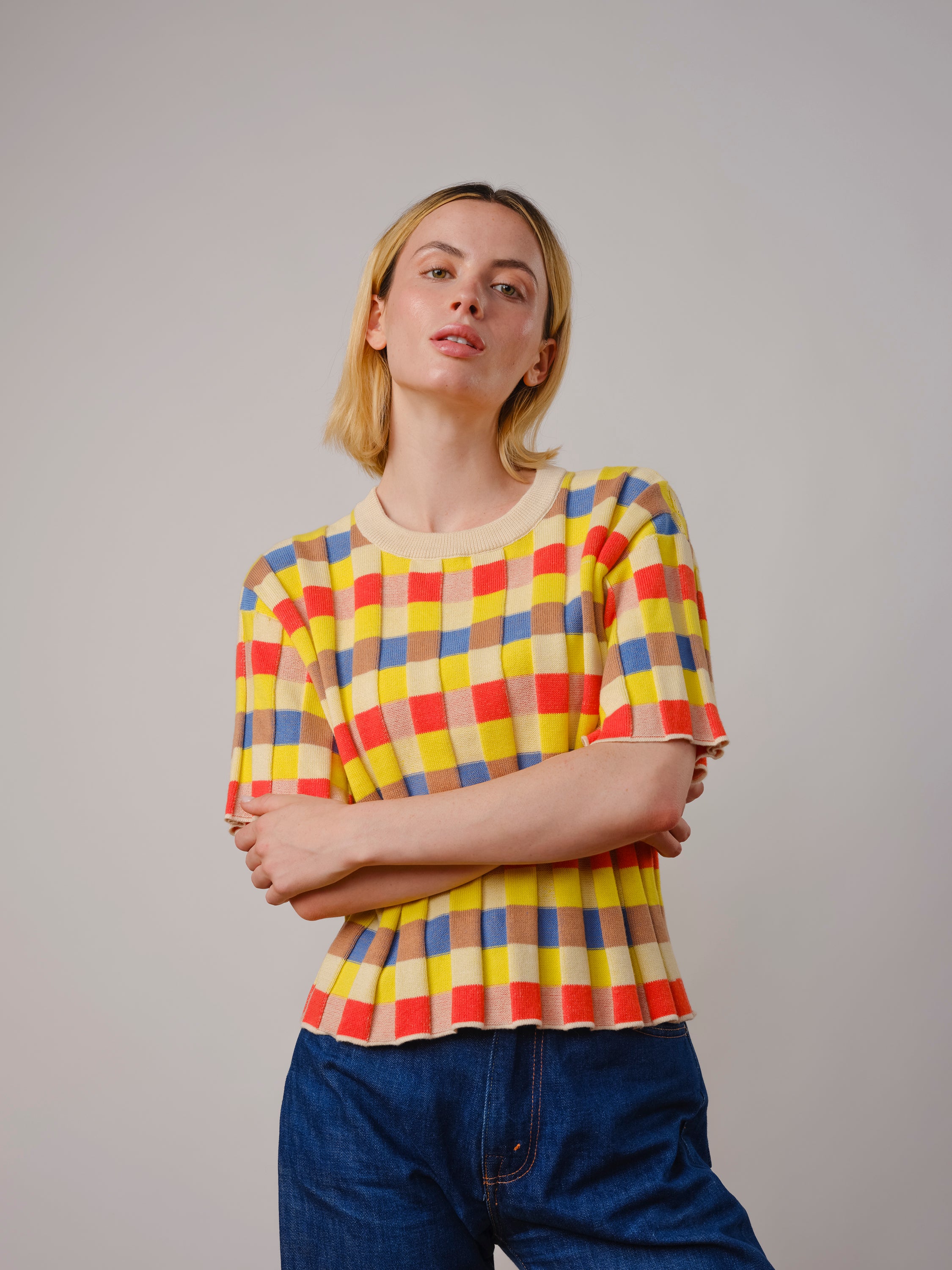 Anni Grid Plaited Tee - Prism