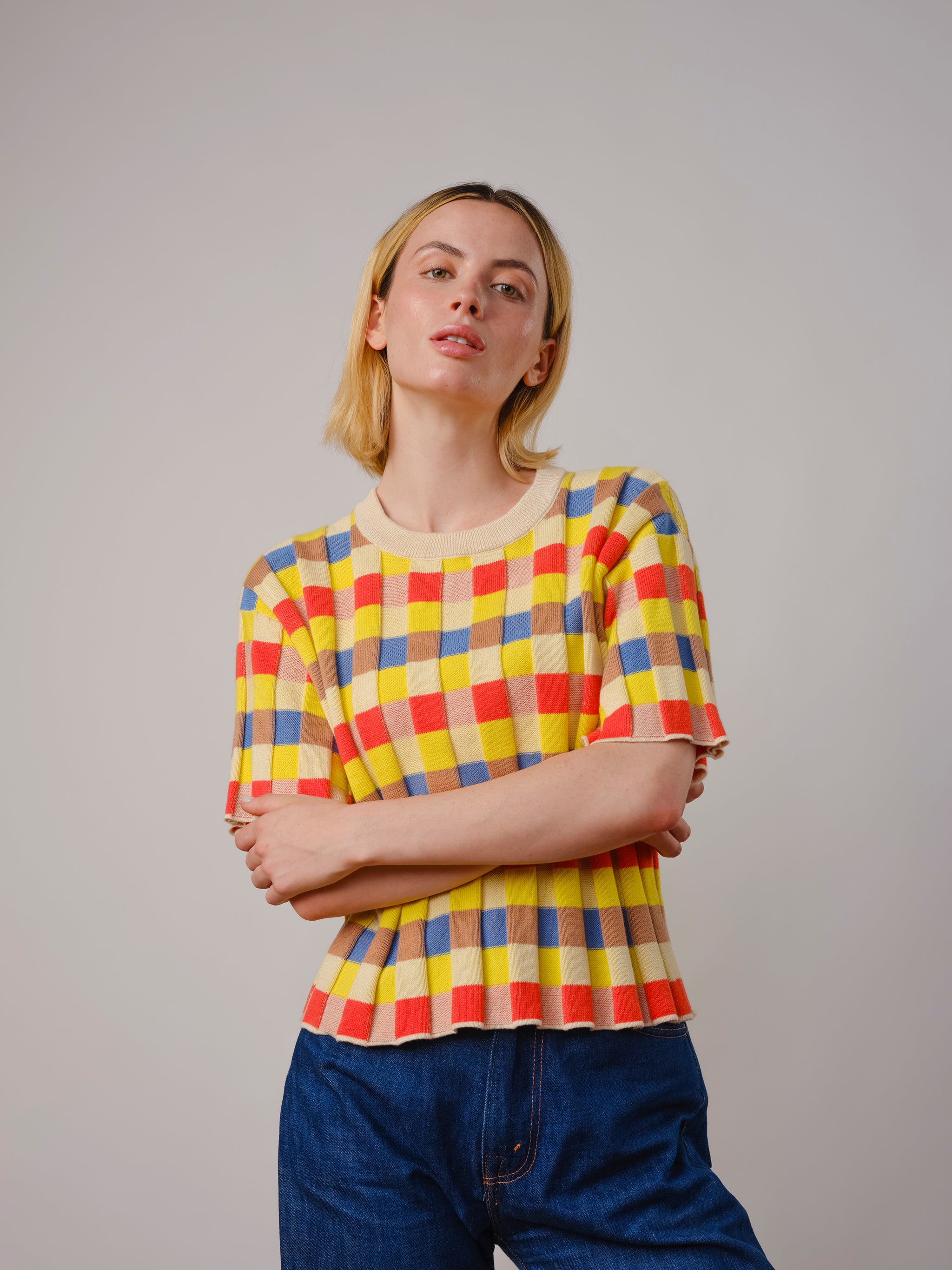 Anni Grid Plaited Tee - Prism