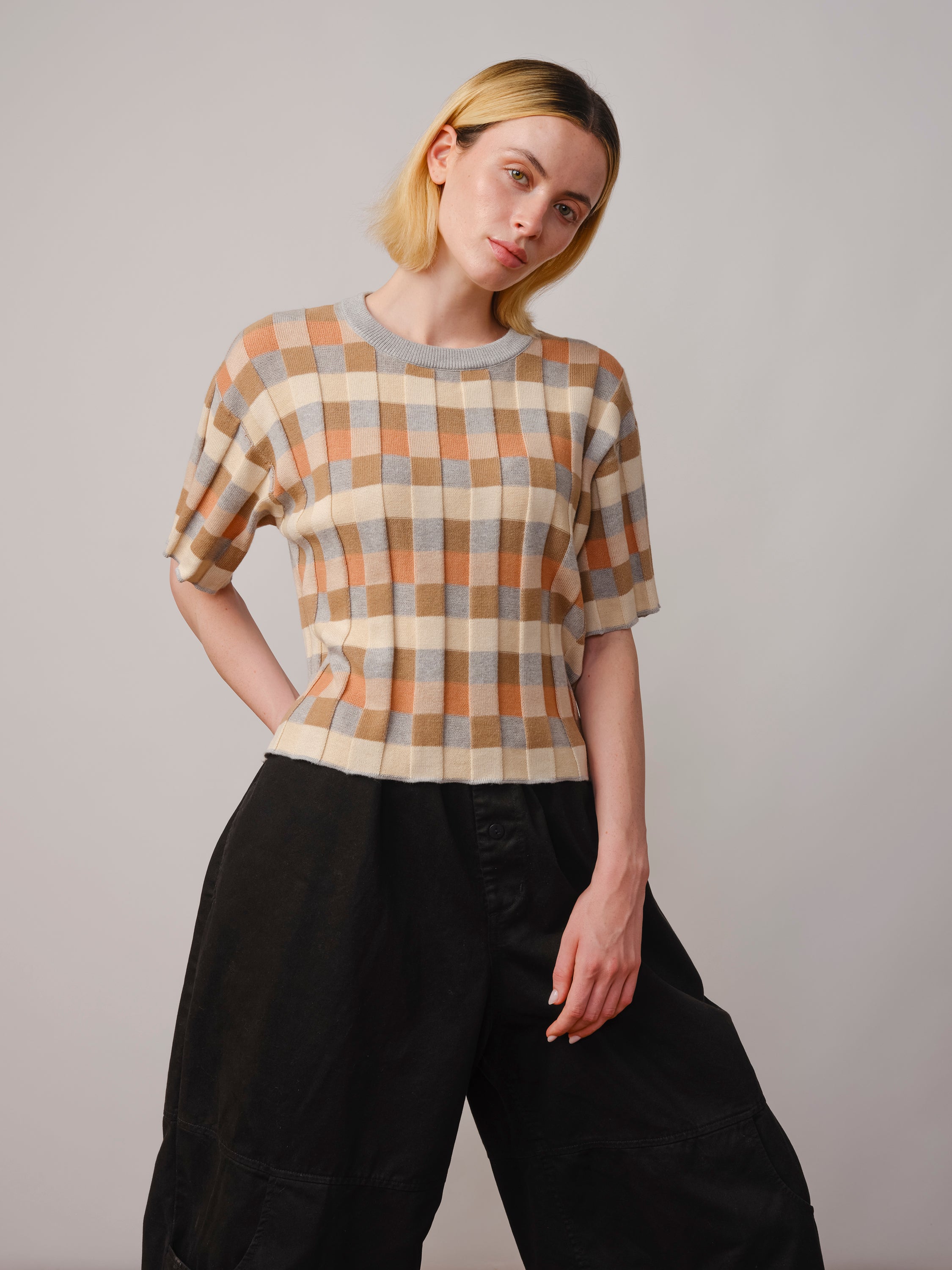 Anni Grid Plaited Tee - Quartz