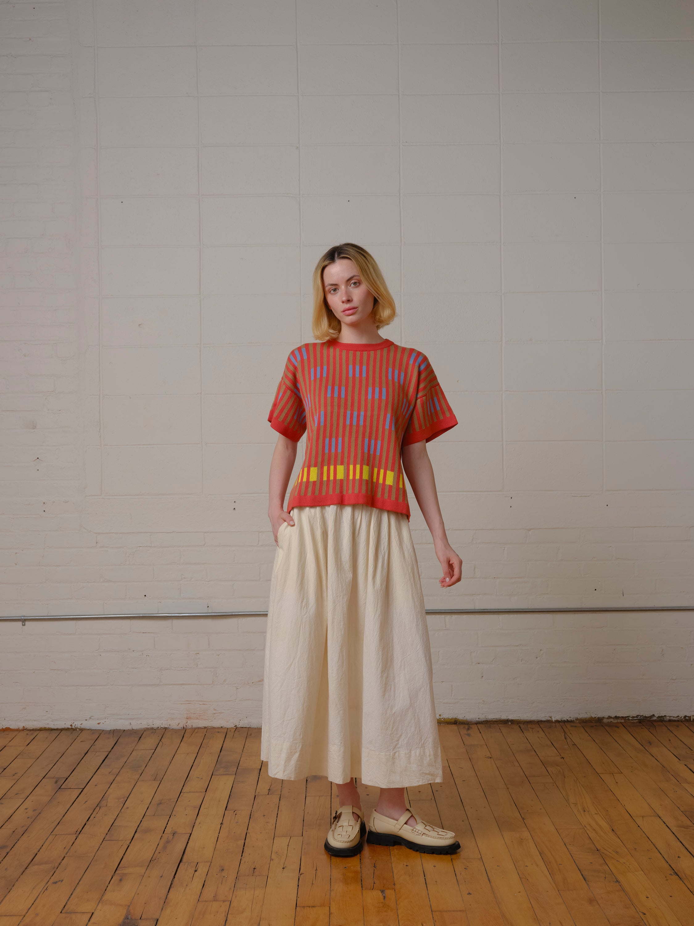Bauhaus Short Sleeve Sweater Tee - Carnelian
