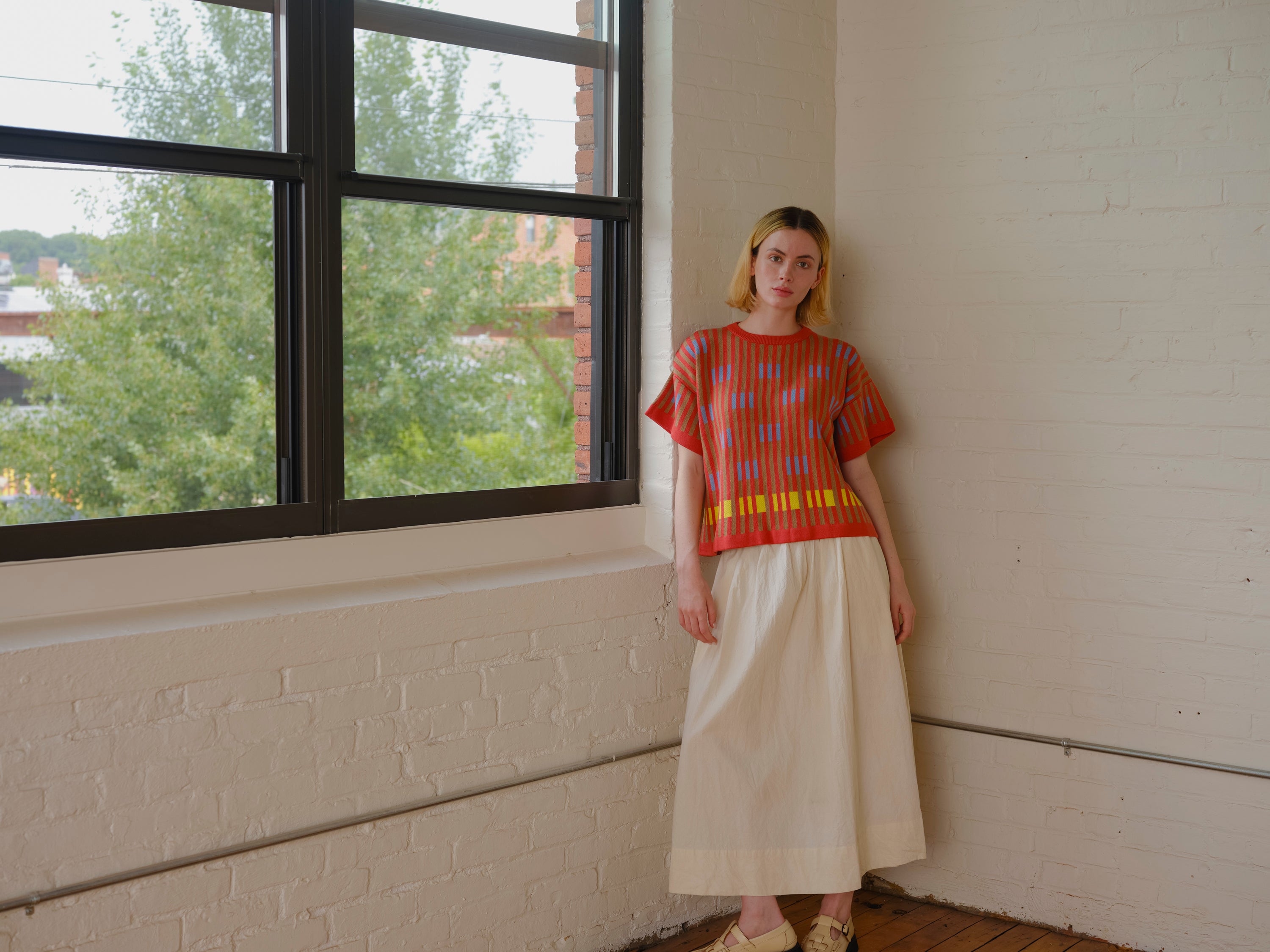 Bauhaus Short Sleeve Sweater Tee - Carnelian