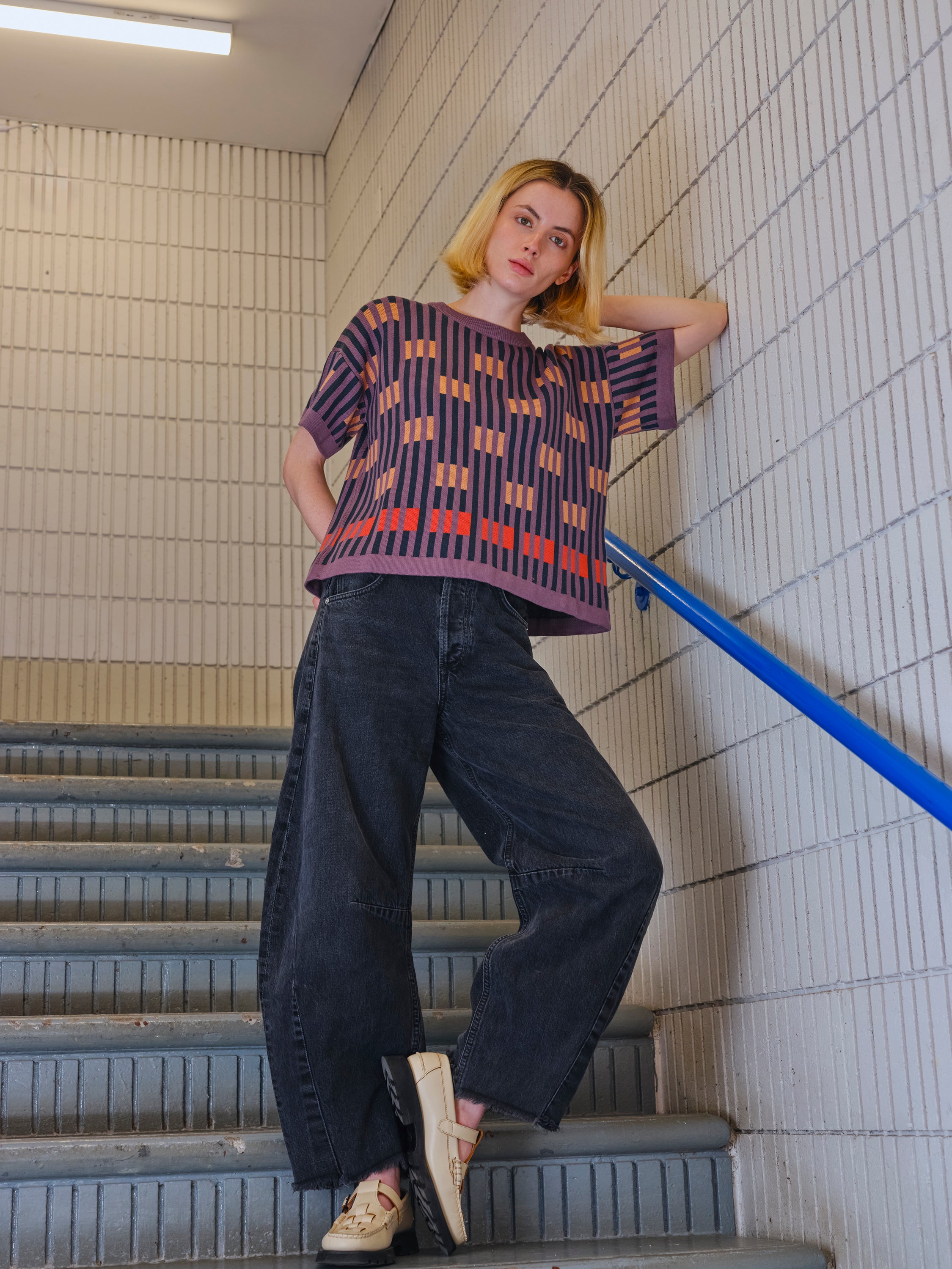 Bauhaus Short Sleeve Sweater Tee - Rhodolite